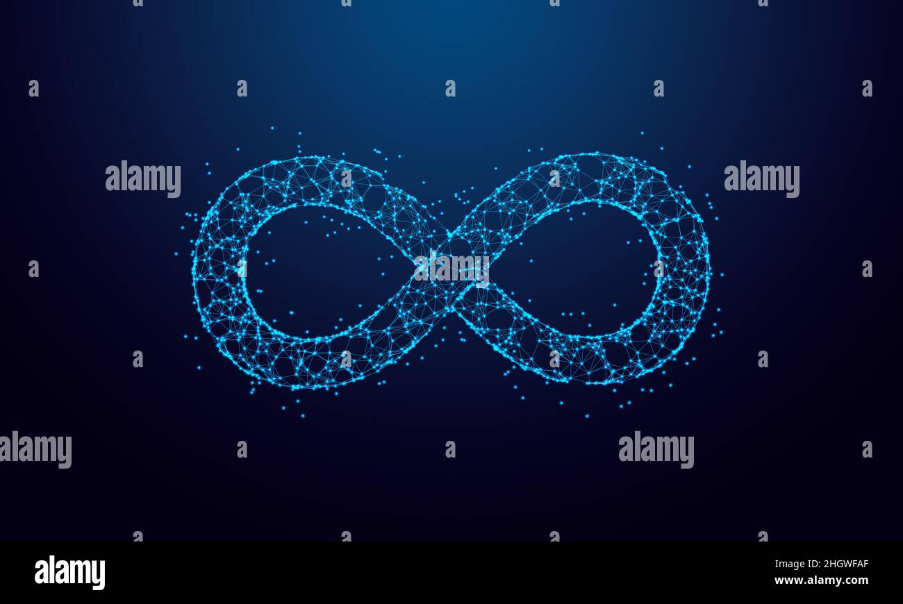DevOps infinity symbol for agile software development and operations methodology made with connected particles. Background or banner for technology p Stock Photo