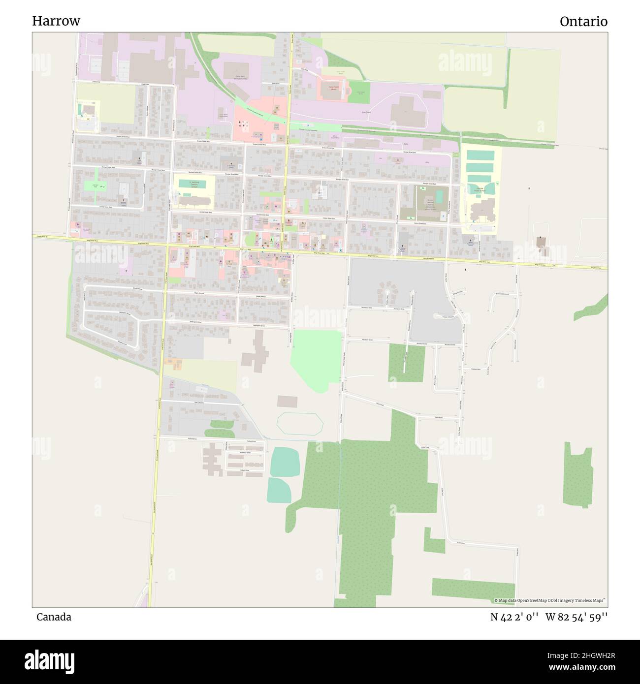 Harrow, Canada, Ontario, N 42 2' 0'', W 82 54' 59'', map, Timeless Map