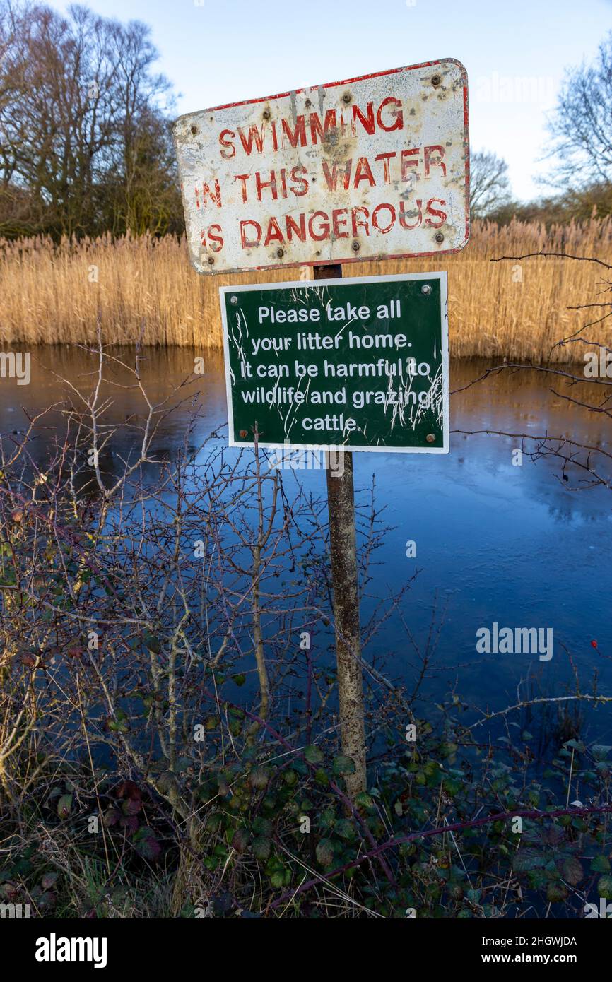 swimming sign at freshwater pit Stock Photo