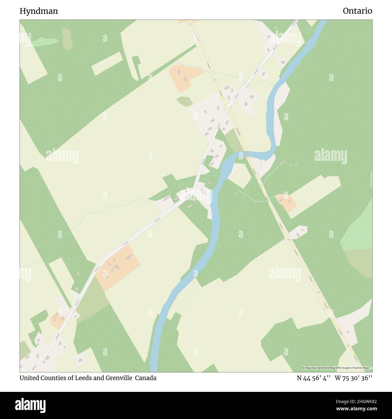 Hyndman, United Counties of Leeds and Grenville, Canada, Ontario, N 44 56' 4'', W 75 30' 36'', map, Timeless Map published in 2021. Travelers, explorers and adventurers like Florence Nightingale, David Livingstone, Ernest Shackleton, Lewis and Clark and Sherlock Holmes relied on maps to plan travels to the world's most remote corners, Timeless Maps is mapping most locations on the globe, showing the achievement of great dreams Stock Photo