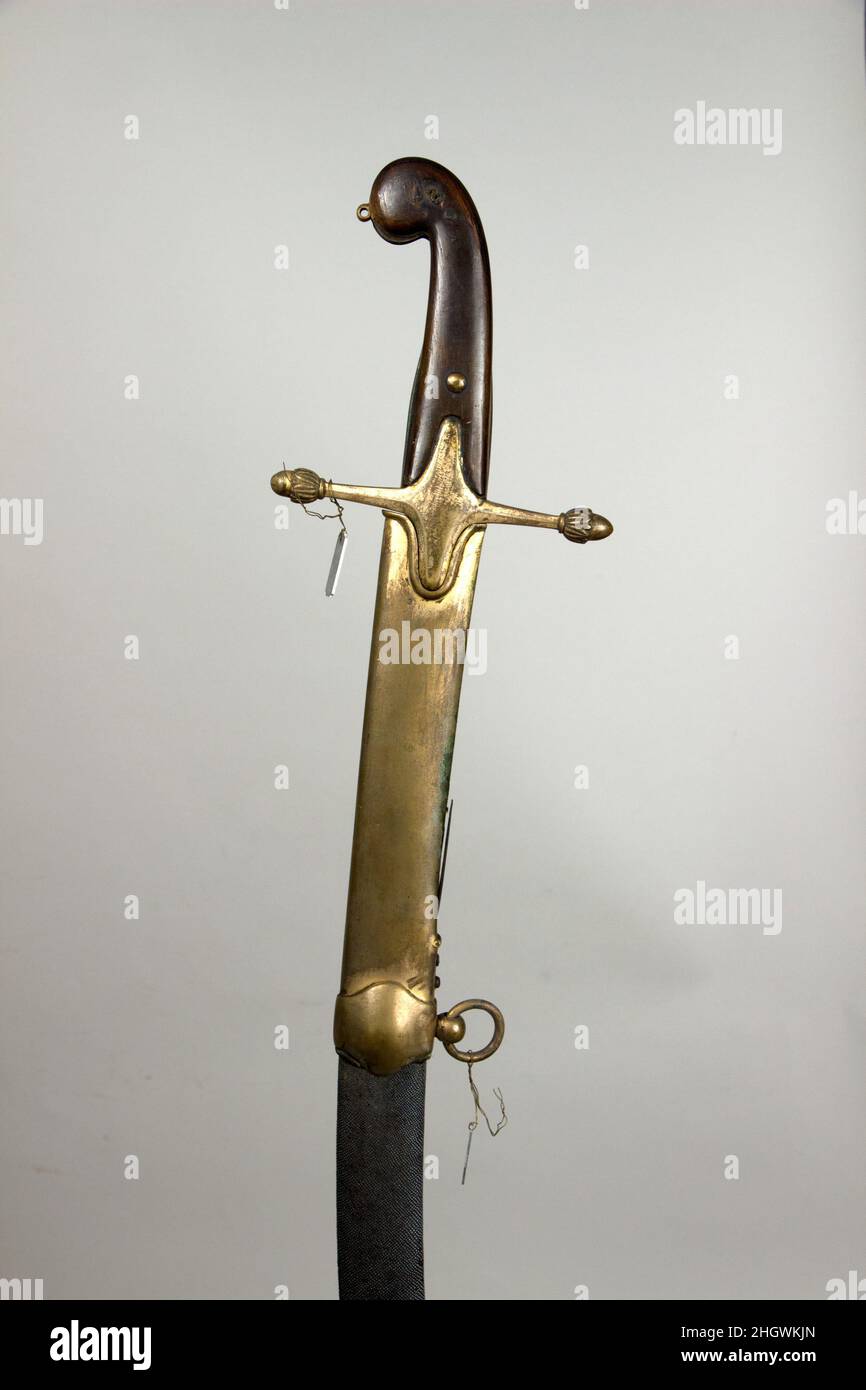 Sword (Kilij) with Scabbard 19th century Turkish. Sword (Kilij) with Scabbard. Turkish. 19th century. Steel, horn, brass, leather. Swords Stock Photo