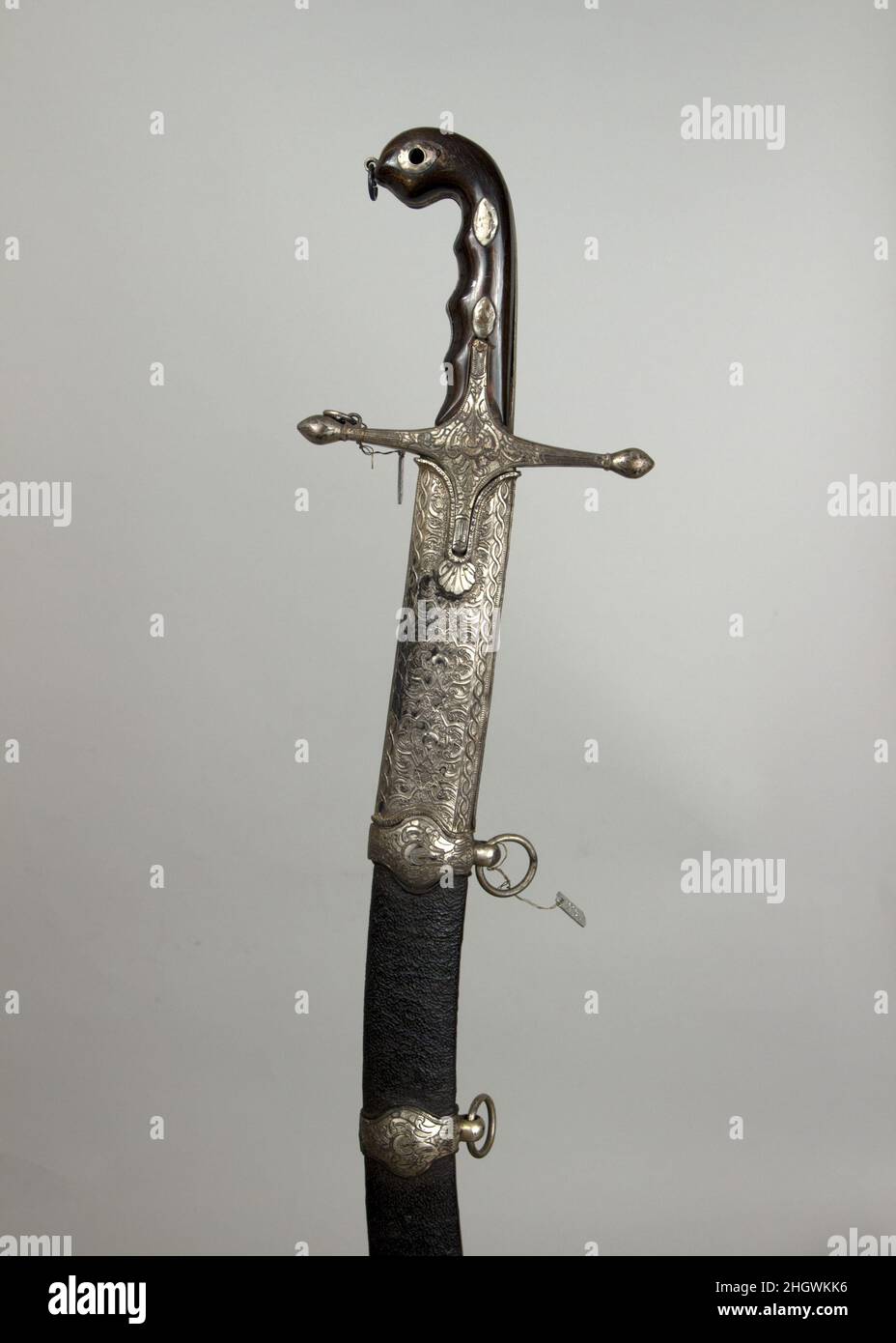Sword (Kilij) with Scabbard 19th century Turkish. Sword (Kilij) with Scabbard. Turkish. 19th century. Steel, horn, silver. Swords Stock Photo