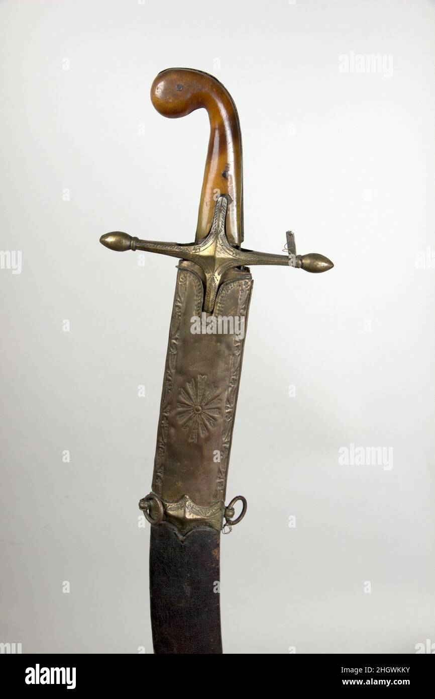 Sword (Kilij) with Scabbard 18th century Turkish. Sword (Kilij) with Scabbard. Turkish. 18th century. Steel, horn, brass. Swords Stock Photo