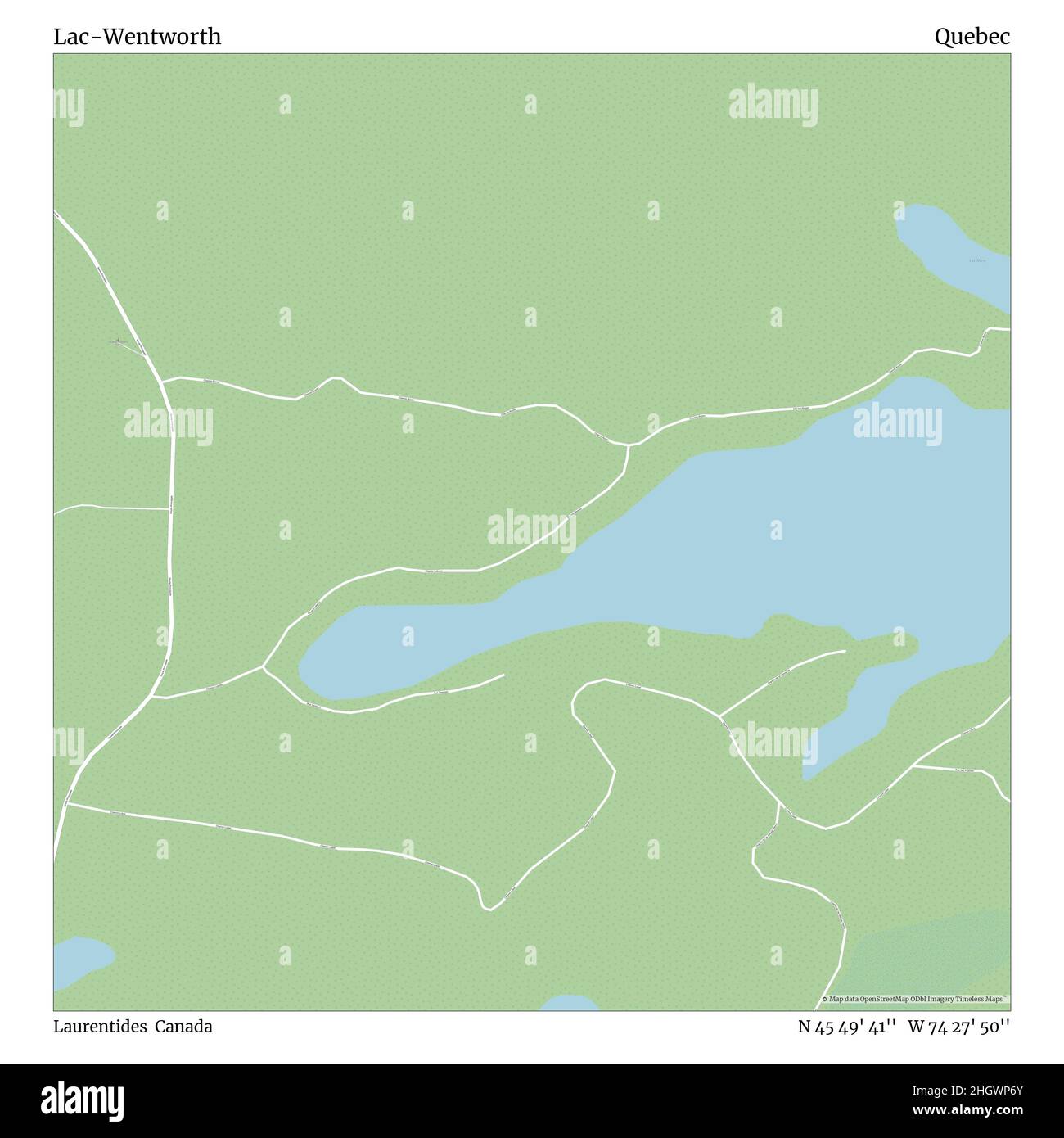 Lac-Wentworth, Laurentides, Canada, Quebec, N 45 49' 41'', W 74 27' 50'', map, Timeless Map published in 2021. Travelers, explorers and adventurers like Florence Nightingale, David Livingstone, Ernest Shackleton, Lewis and Clark and Sherlock Holmes relied on maps to plan travels to the world's most remote corners, Timeless Maps is mapping most locations on the globe, showing the achievement of great dreams Stock Photo