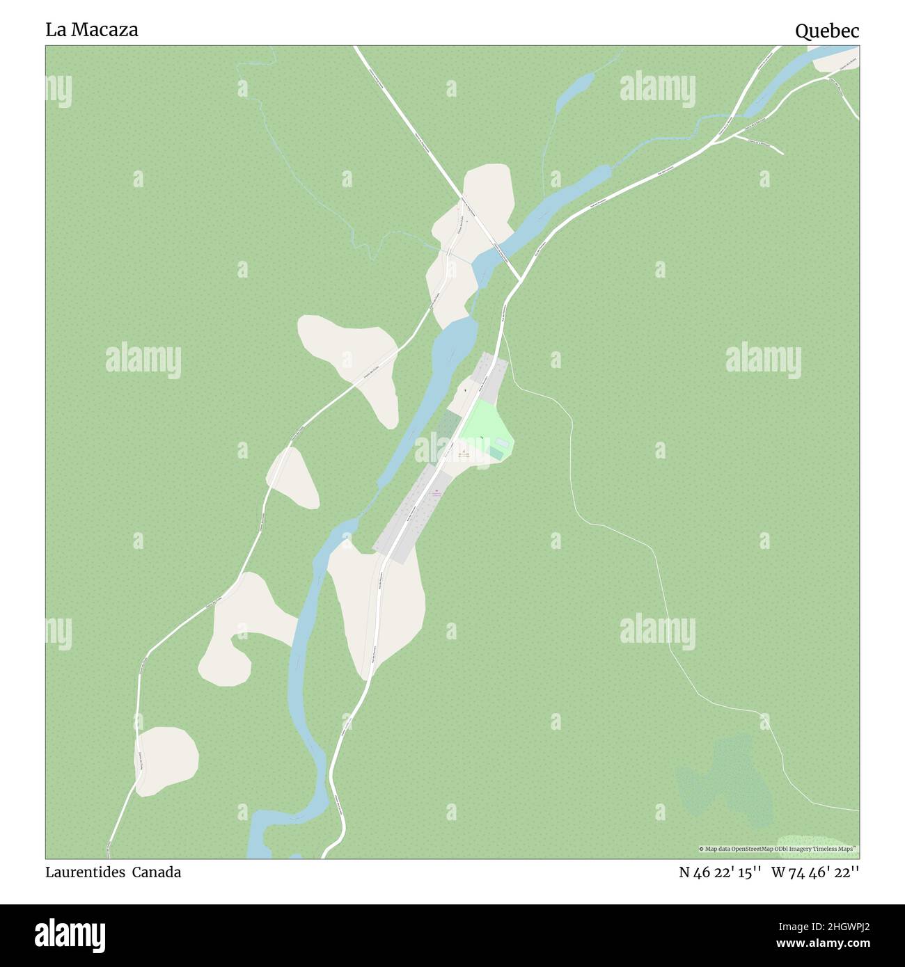 La Macaza, Laurentides, Canada, Quebec, N 46 22' 15'', W 74 46' 22'', map, Timeless Map