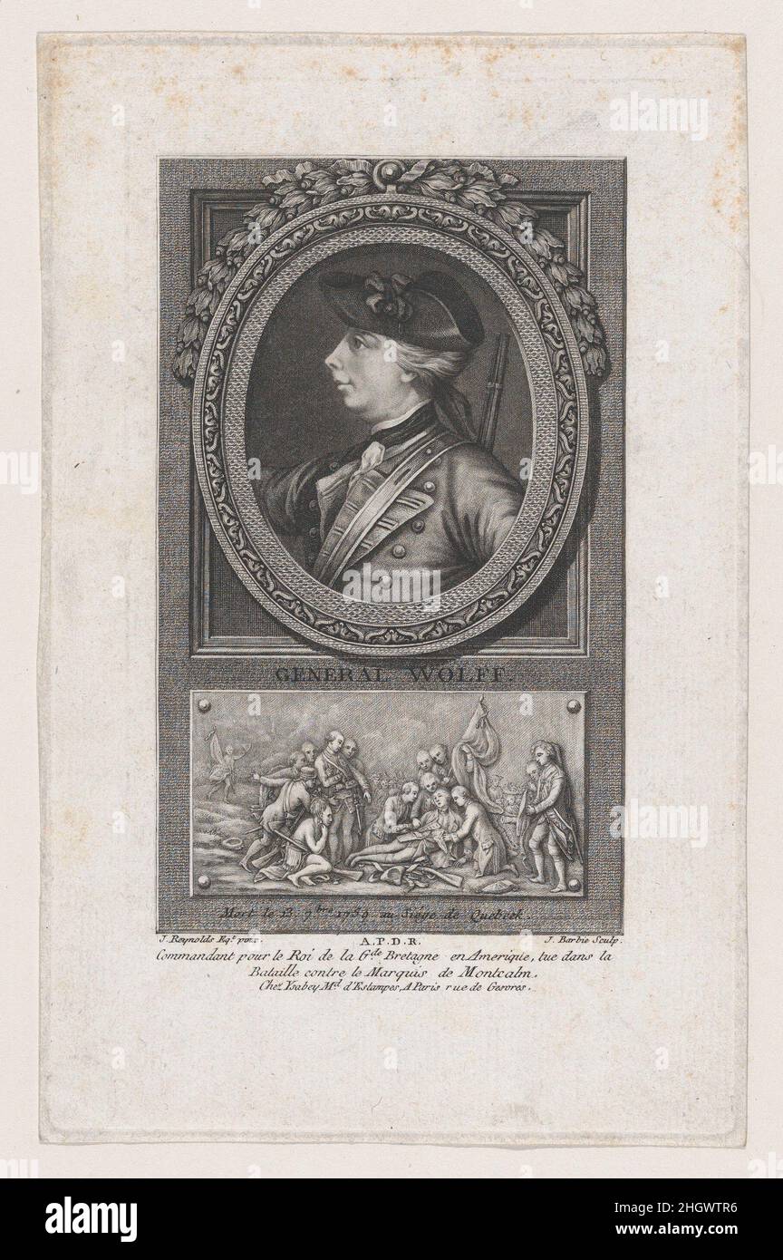 General Wolff 1781 and engraver Jacques Barbié. General Wolff. After Benjamin West (American, Swarthmore, Pennsylvania 1738–1820 London). 1781. Etching and engraving. Prints Stock Photo