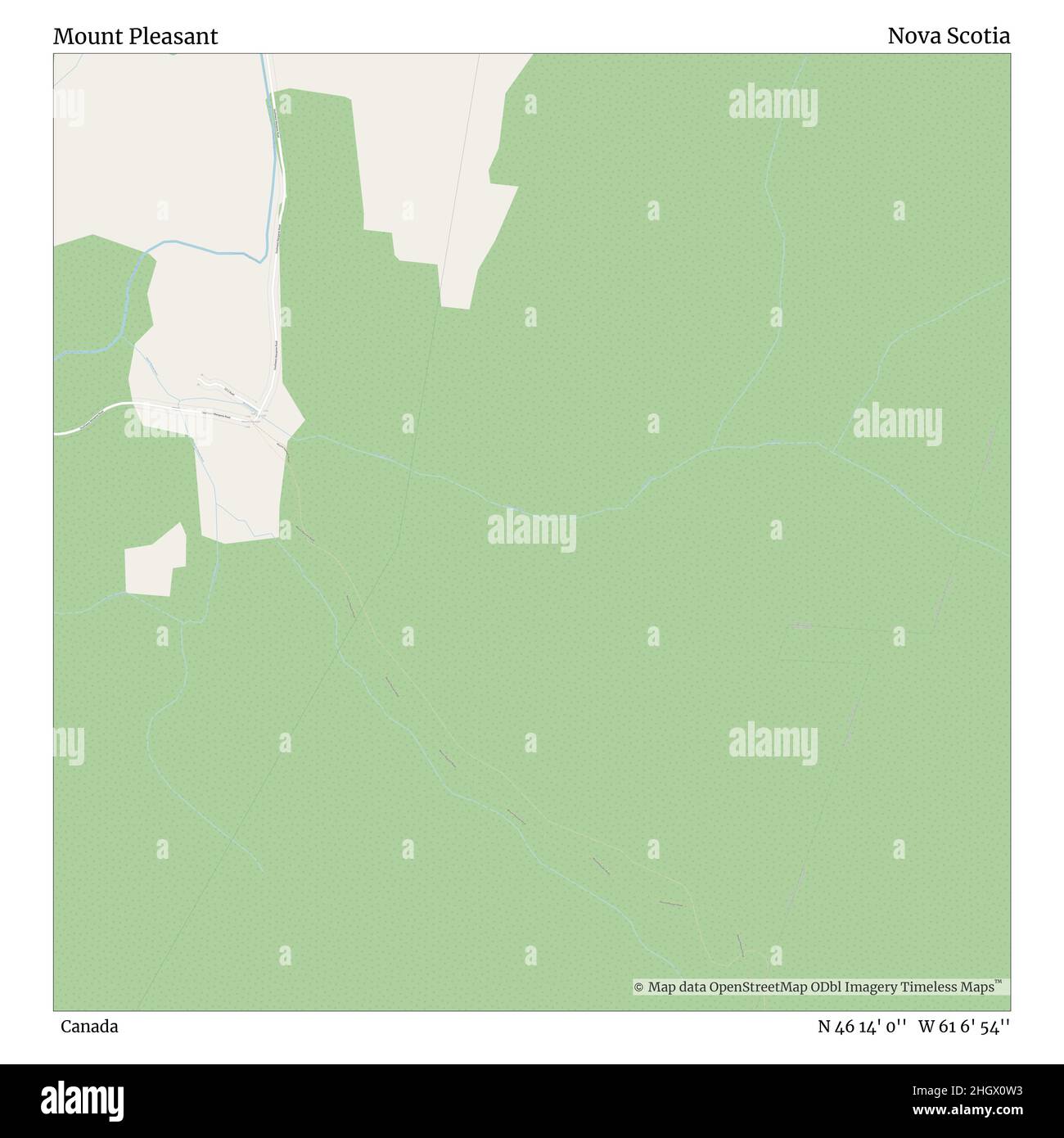 Mount Pleasant, Canada, Nova Scotia, N 46 14' 0'', W 61 6' 54'', map, Timeless Map published in 2021. Travelers, explorers and adventurers like Florence Nightingale, David Livingstone, Ernest Shackleton, Lewis and Clark and Sherlock Holmes relied on maps to plan travels to the world's most remote corners, Timeless Maps is mapping most locations on the globe, showing the achievement of great dreams Stock Photo