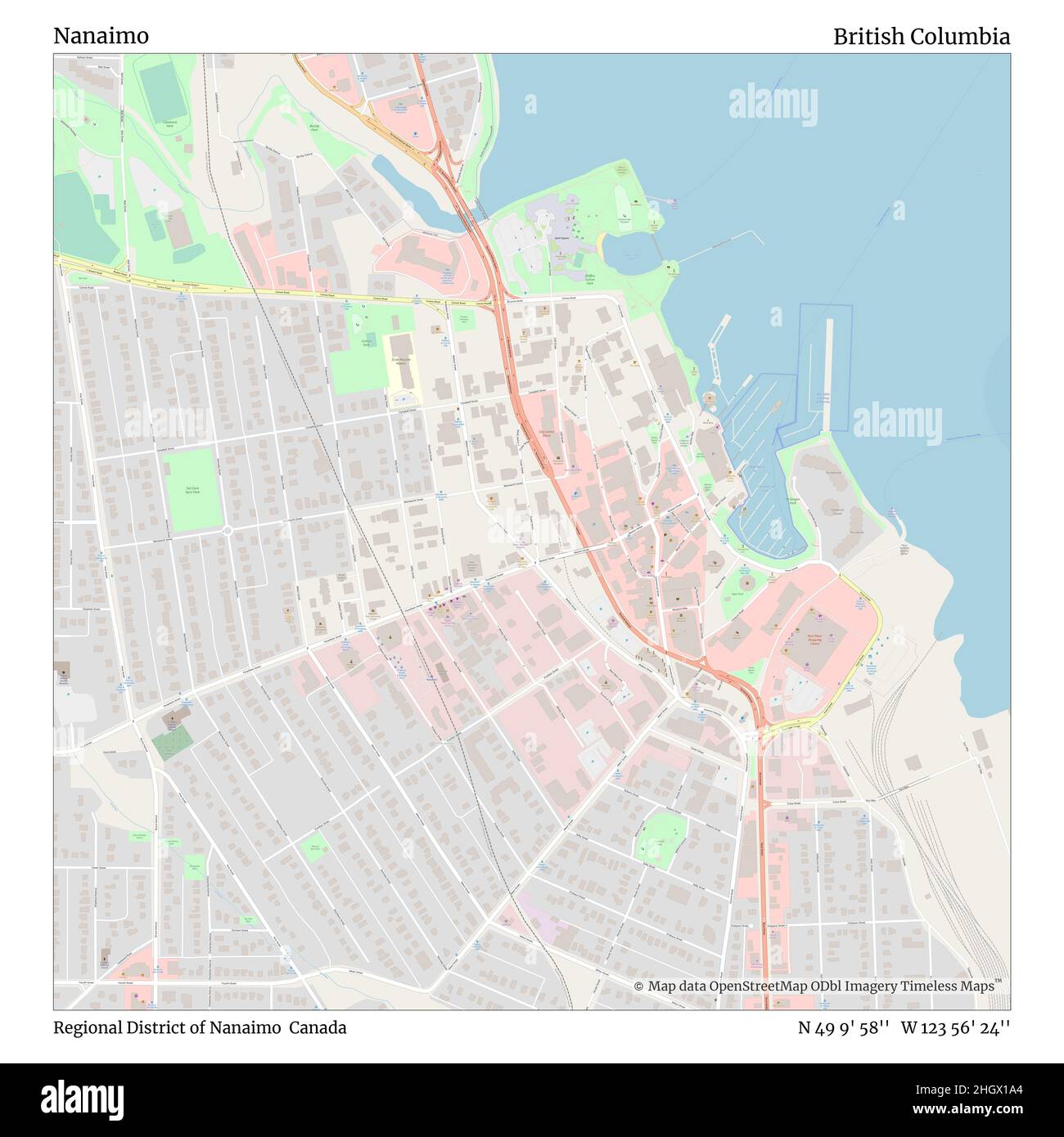 Nanaimo Regional District Map Nanaimo, Regional District Of Nanaimo, Canada, British Columbia, N 49 9'  58'', W 123 56' 24'', Map, Timeless Map Published In 2021. Travelers,  Explorers And Adventurers Like Florence Nightingale, David Livingstone,  Ernest