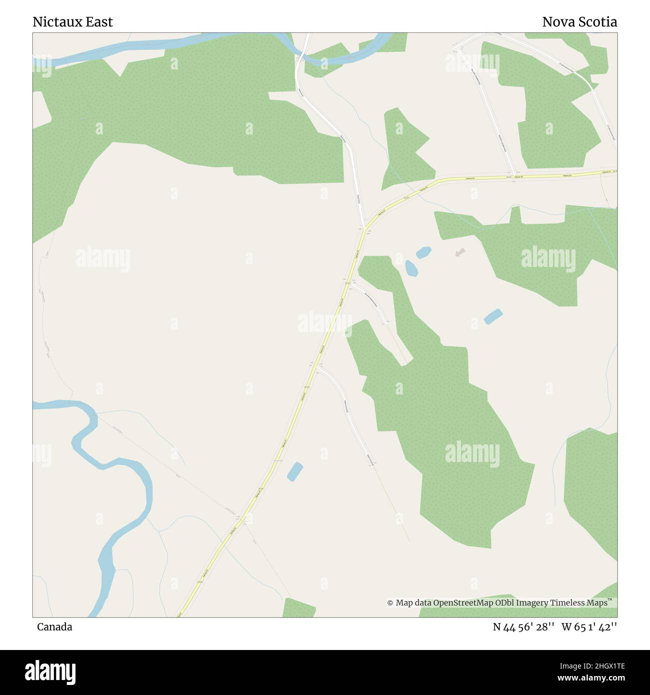 Nictaux East, Canada, Nova Scotia, N 44 56' 28'', W 65 1' 42'', map, Timeless Map published in 2021. Travelers, explorers and adventurers like Florence Nightingale, David Livingstone, Ernest Shackleton, Lewis and Clark and Sherlock Holmes relied on maps to plan travels to the world's most remote corners, Timeless Maps is mapping most locations on the globe, showing the achievement of great dreams Stock Photo