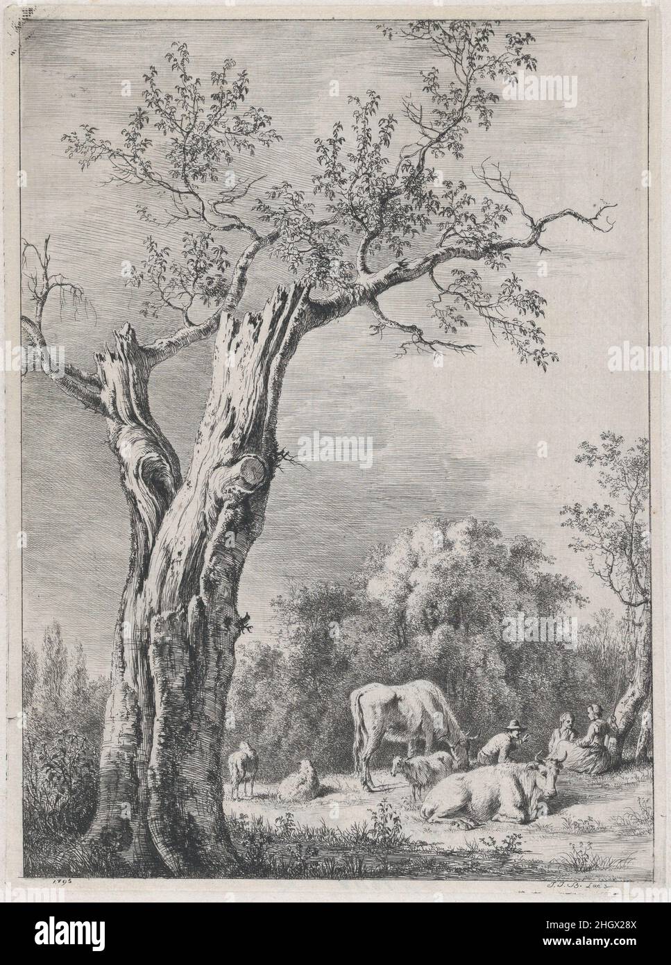Spring, after a drawing made at Saint-Chamond 1795 Jean Jacques de Boissieu French. Spring, after a drawing made at Saint-Chamond. Jean Jacques de Boissieu (French, Lyons 1736–1810 Lyons). 1795. Etching; third state of four. Prints Stock Photo