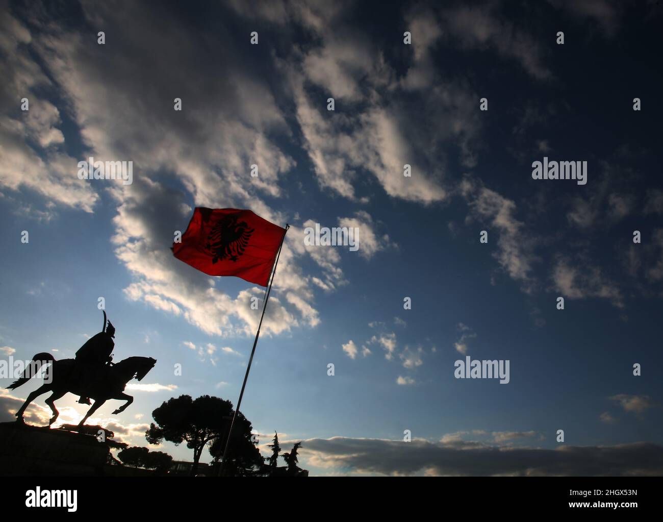 Skanderbeg statue in Tirana, Albania. It was inaugurated in the 1968 on