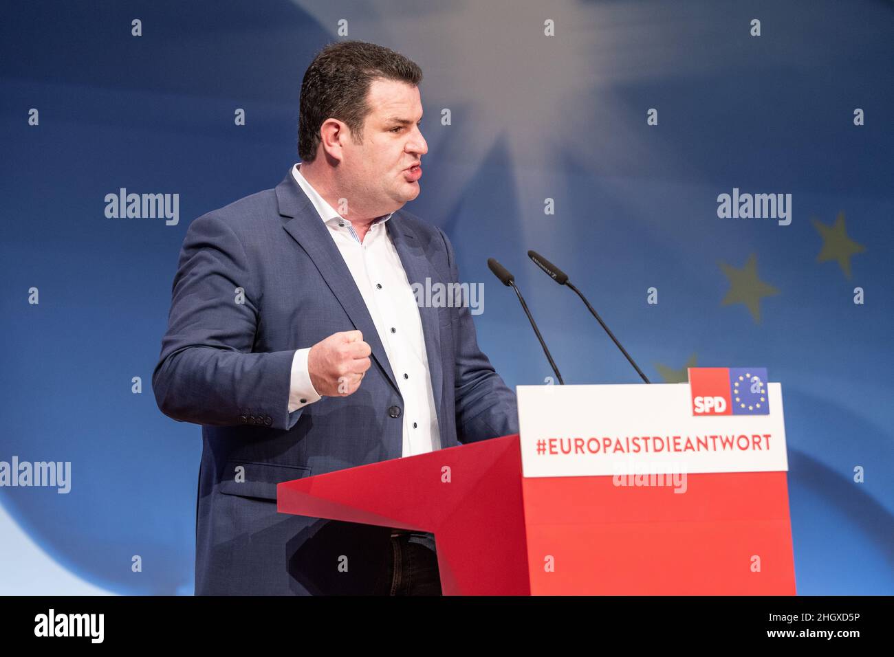 Hubertus Heil speaking at the 2019 SPD party convention in Berlin (23rd March 2019) Stock Photo