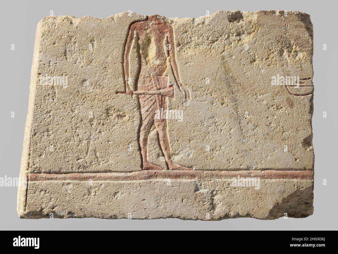 Relief with trumpeter ca. 1353–1336 B.C. New Kingdom, Amarna Period. Relief with trumpeter. ca. 1353–1336 B.C.. Limestone, paint (mostly modern). New Kingdom, Amarna Period. From Egypt; Probably originally from Amarna (Akhetaten); Probably from Middle Egypt, Hermopolis (Ashmunein; Khemenu). Dynasty 18 Stock Photo