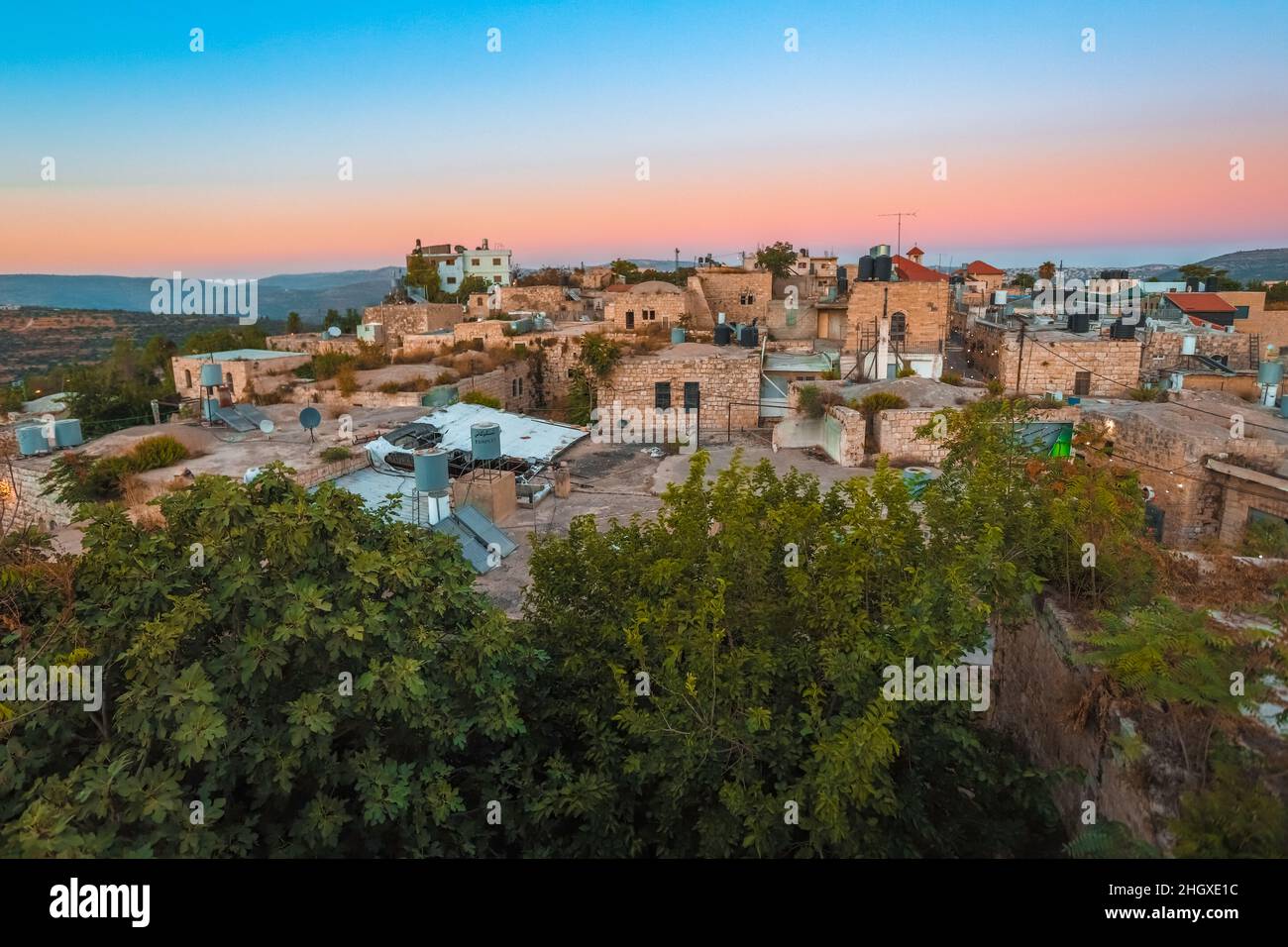 Panoramic view of the old village in Palestine with beautiful skylight