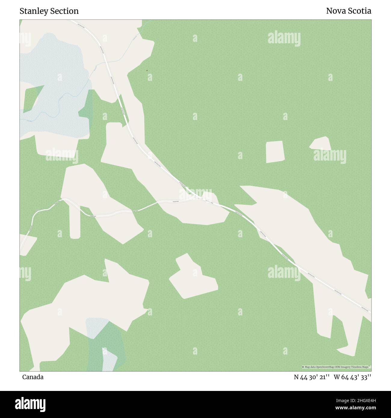 Stanley Section, Canada, Nova Scotia, N 44 30' 21'', W 64 43' 33'', map, Timeless Map published in 2021. Travelers, explorers and adventurers like Florence Nightingale, David Livingstone, Ernest Shackleton, Lewis and Clark and Sherlock Holmes relied on maps to plan travels to the world's most remote corners, Timeless Maps is mapping most locations on the globe, showing the achievement of great dreams Stock Photo