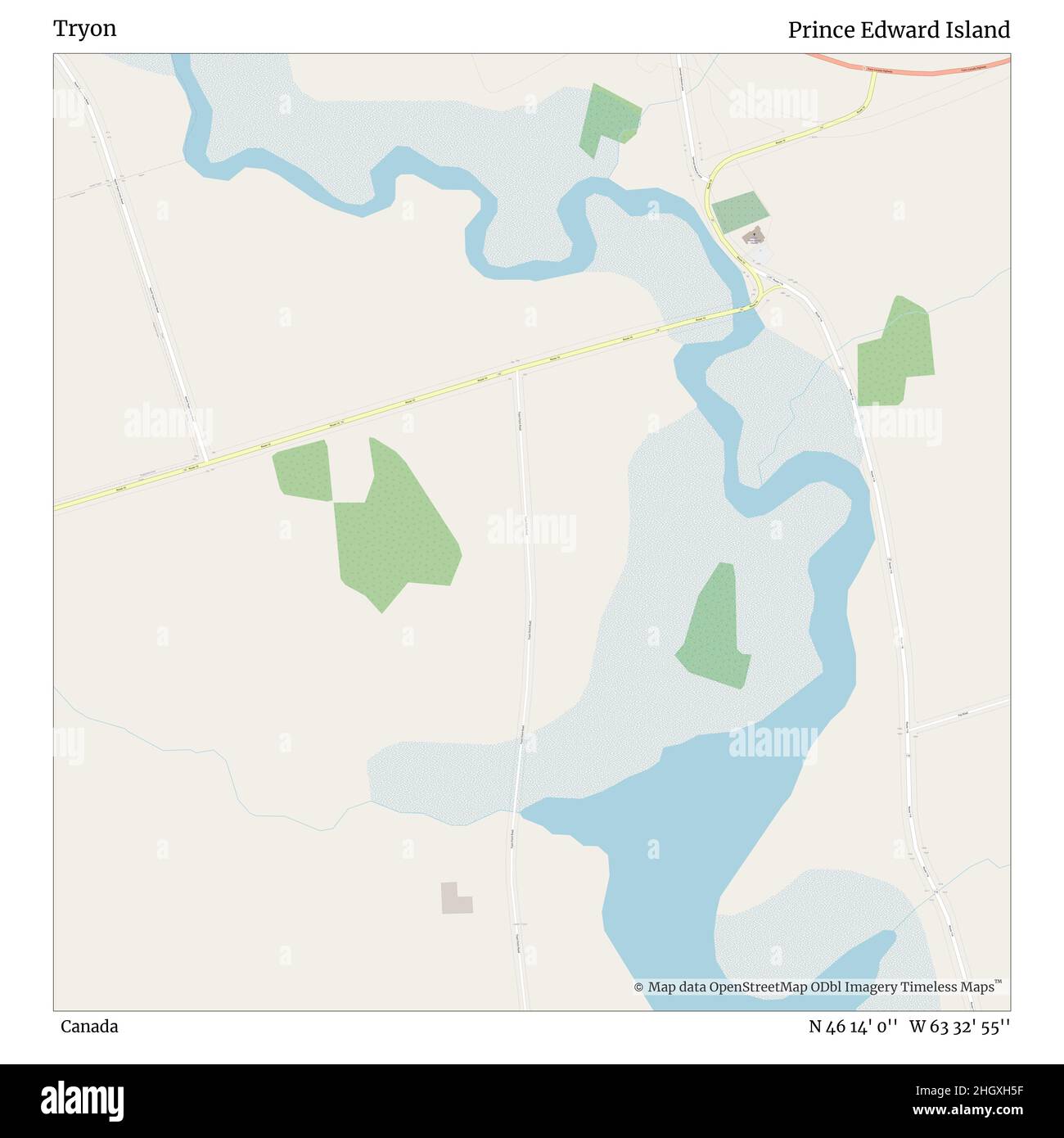 Tryon, Canada, Prince Edward Island, N 46 14' 0'', W 63 32' 55'', map, Timeless Map published in 2021. Travelers, explorers and adventurers like Florence Nightingale, David Livingstone, Ernest Shackleton, Lewis and Clark and Sherlock Holmes relied on maps to plan travels to the world's most remote corners, Timeless Maps is mapping most locations on the globe, showing the achievement of great dreams Stock Photo