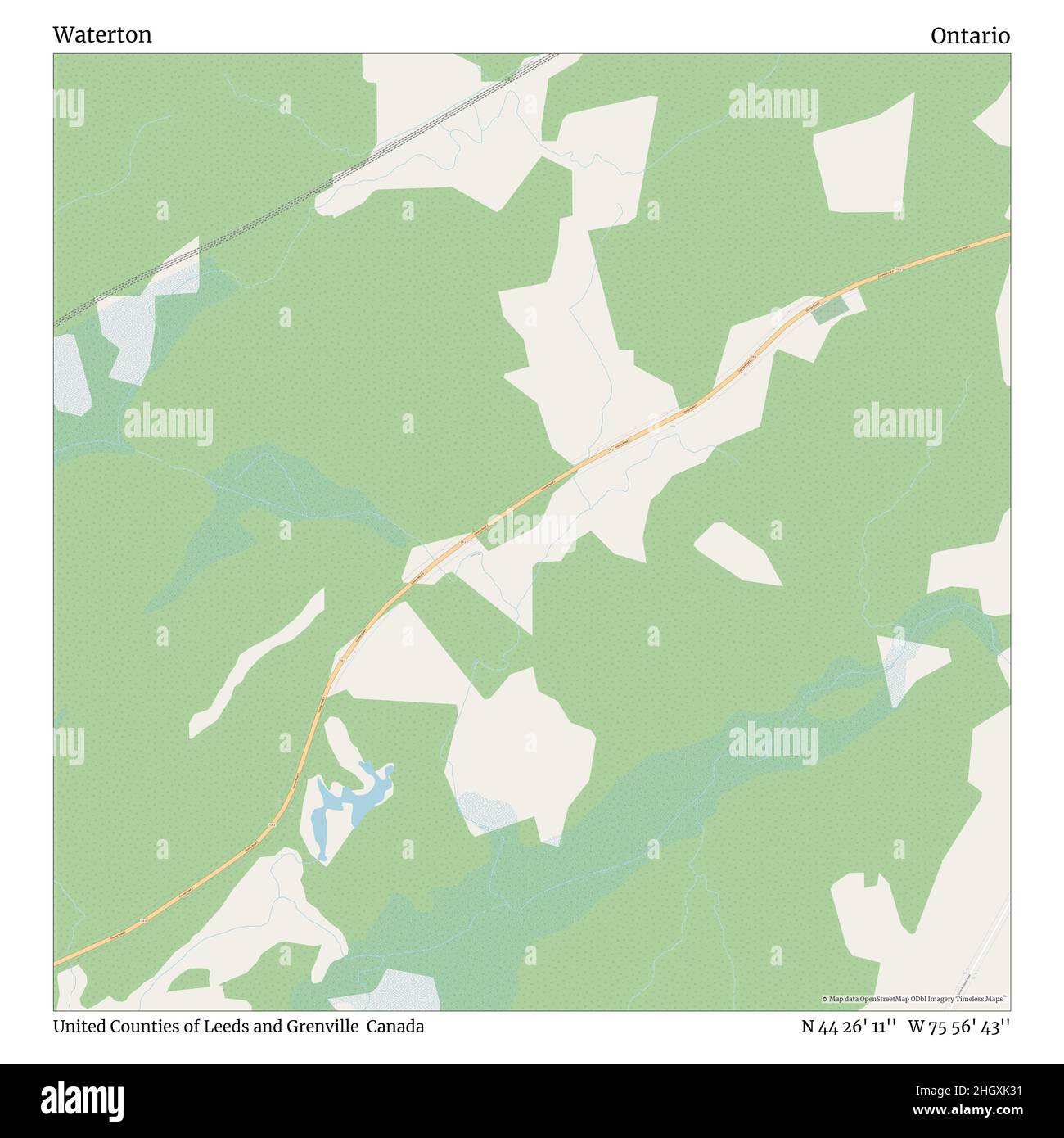 Waterton, United Counties of Leeds and Grenville, Canada, Ontario, N 44 26' 11'', W 75 56' 43'', map, Timeless Map published in 2021. Travelers, explorers and adventurers like Florence Nightingale, David Livingstone, Ernest Shackleton, Lewis and Clark and Sherlock Holmes relied on maps to plan travels to the world's most remote corners, Timeless Maps is mapping most locations on the globe, showing the achievement of great dreams Stock Photo