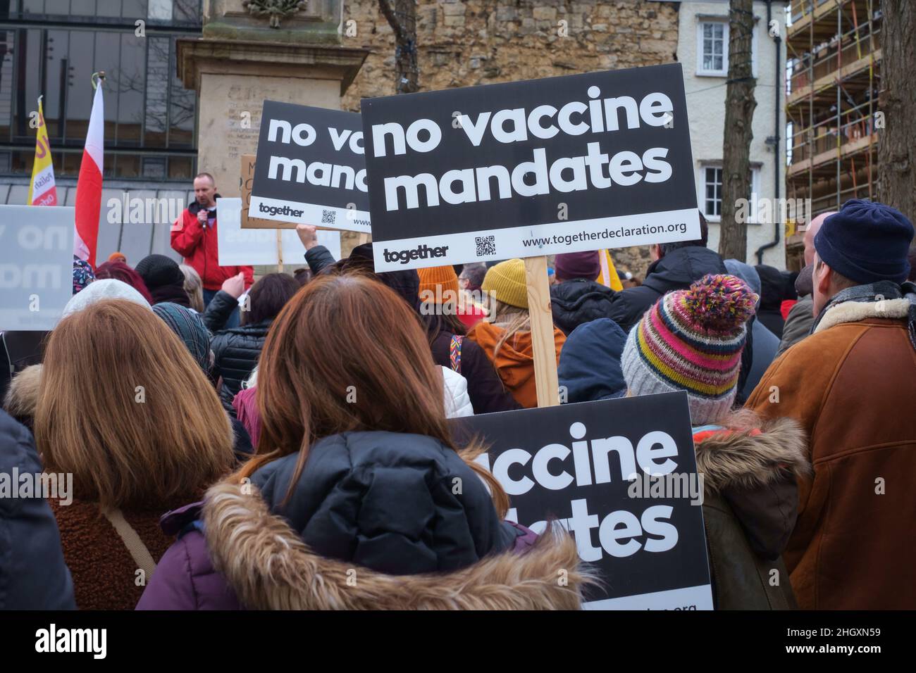 A protest demonstration and march for NHS staff protesting against vaccine mandates or vaccine passports in Oxford, UK Stock Photo