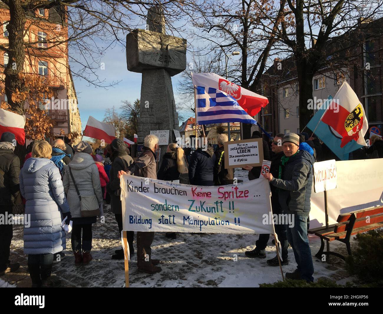 Zgorzelec,Polen 22.01.2022 - Bei einer von der Partei Freie Sachsen im Nachrichtenportal Telegram propagierten Veranstaltung in der Grenzstadt (zu Gör Stock Photo