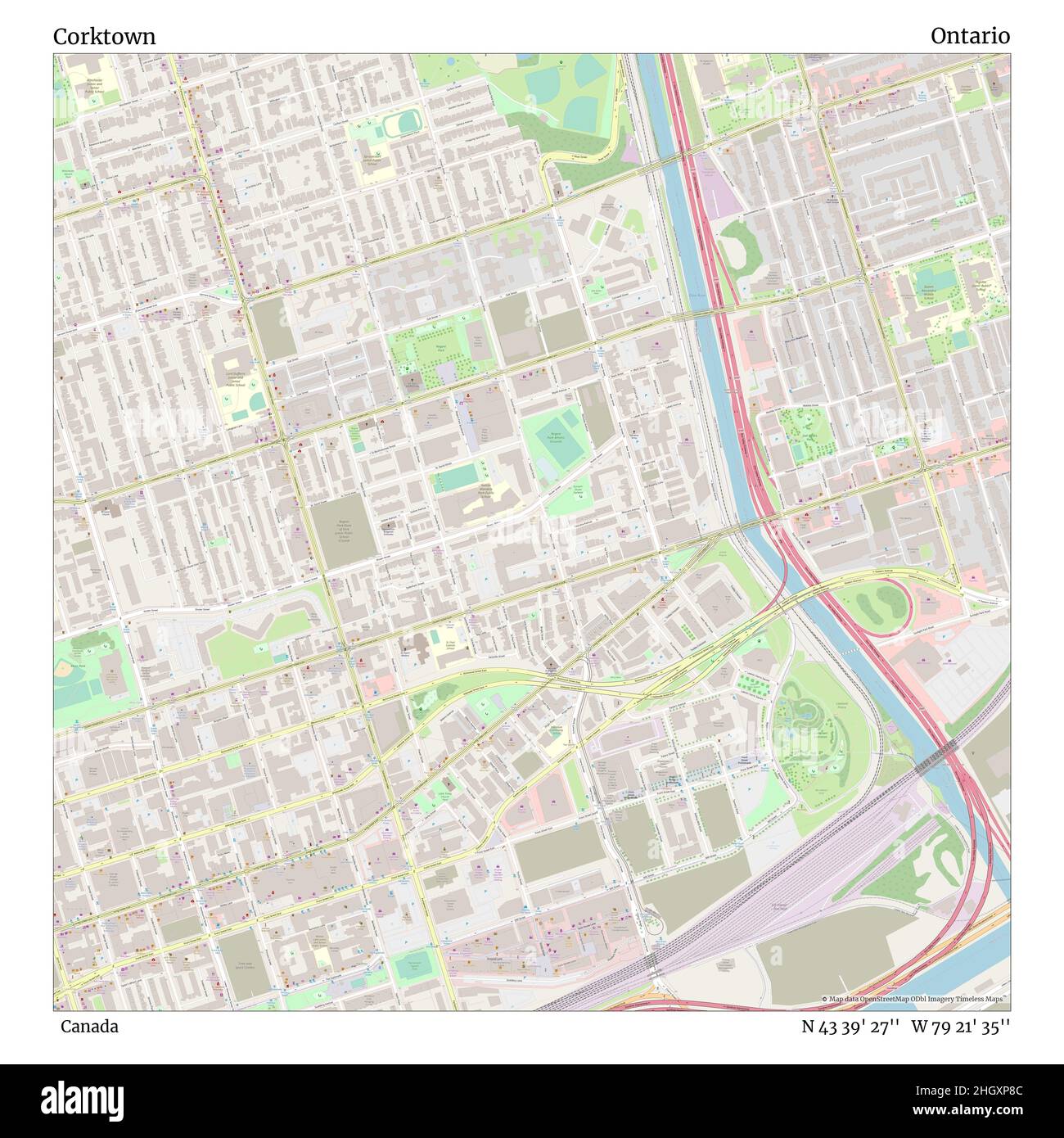 Corktown, Canada, Ontario, N 43 39' 27'', W 79 21' 35'', map, Timeless Map published in 2021 ...