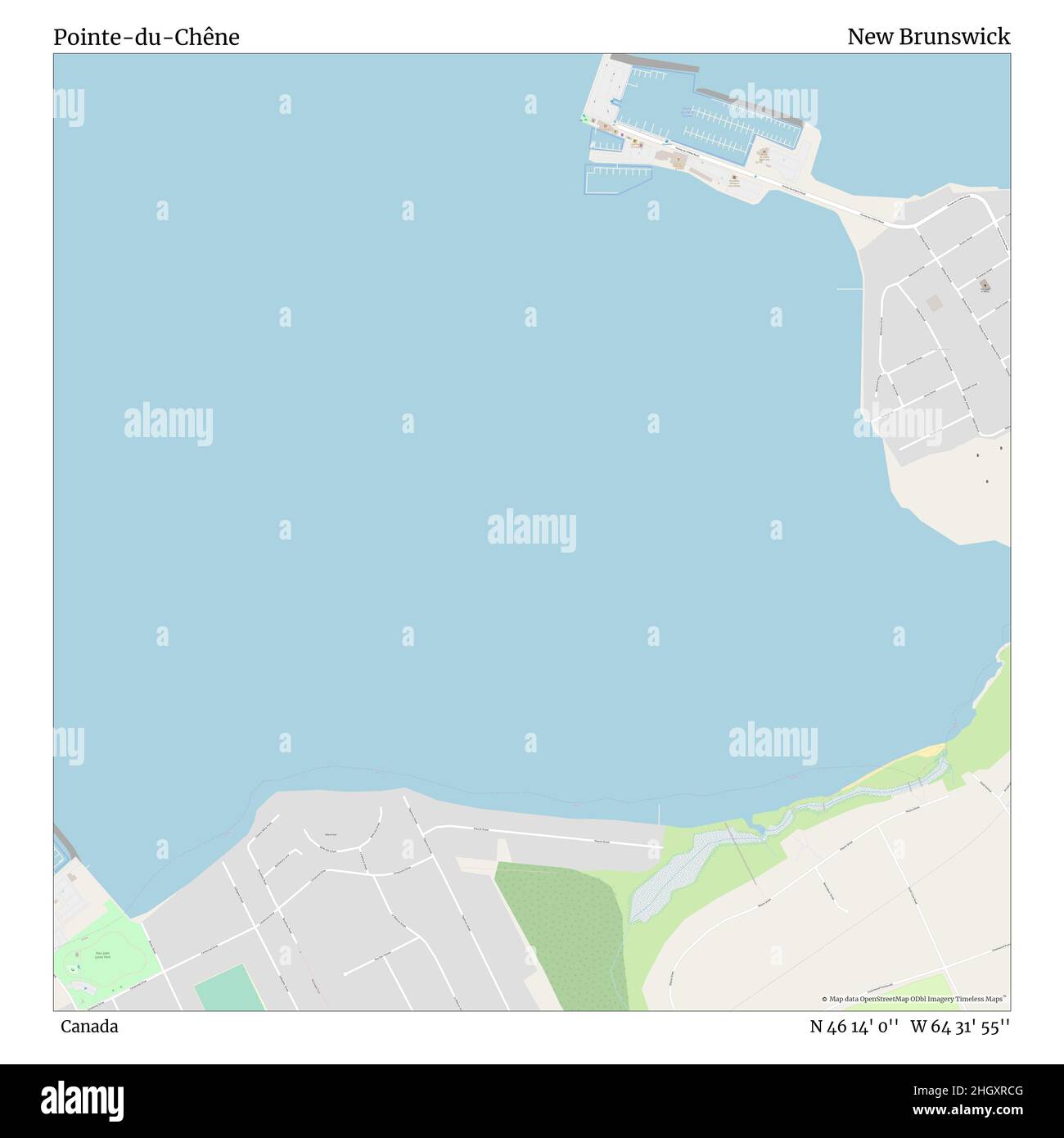 Pointe-du-Chêne, Canada, New Brunswick, N 46 14' 0'', W 64 31' 55'', map, Timeless Map published in 2021. Travelers, explorers and adventurers like Florence Nightingale, David Livingstone, Ernest Shackleton, Lewis and Clark and Sherlock Holmes relied on maps to plan travels to the world's most remote corners, Timeless Maps is mapping most locations on the globe, showing the achievement of great dreams Stock Photo