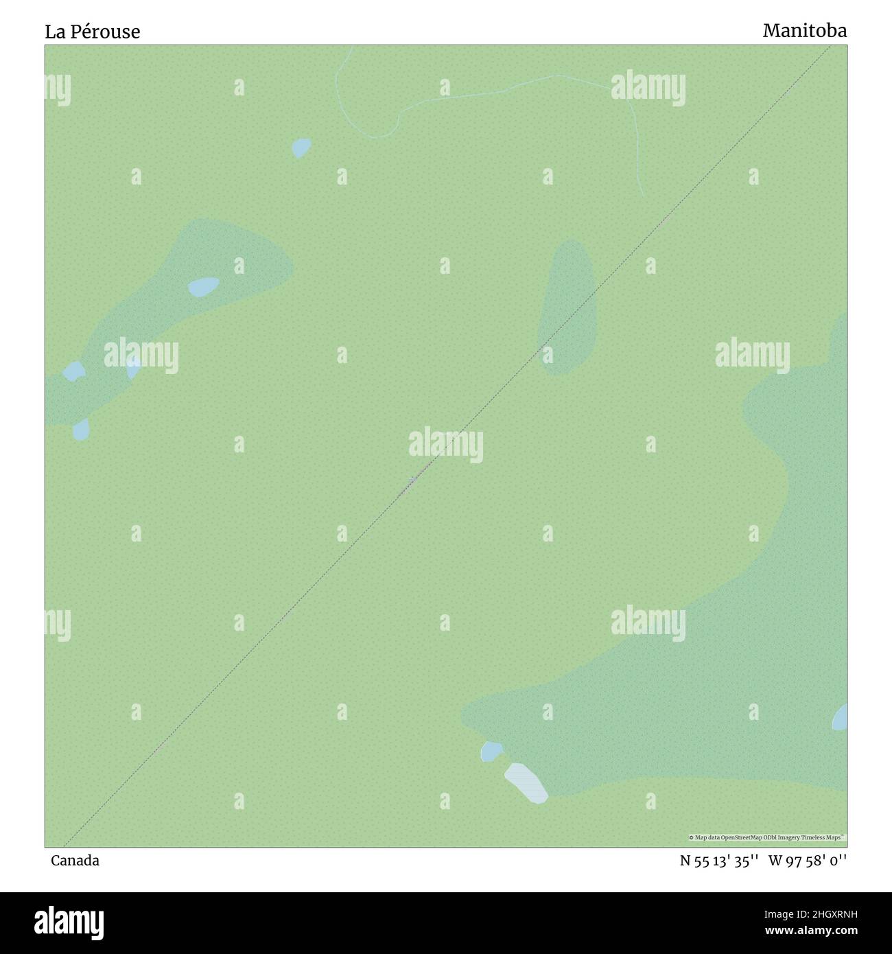 La Pérouse, Canada, Manitoba, N 55 13' 35'', W 97 58' 0'', map, Timeless Map published in 2021. Travelers, explorers and adventurers like Florence Nightingale, David Livingstone, Ernest Shackleton, Lewis and Clark and Sherlock Holmes relied on maps to plan travels to the world's most remote corners, Timeless Maps is mapping most locations on the globe, showing the achievement of great dreams Stock Photo