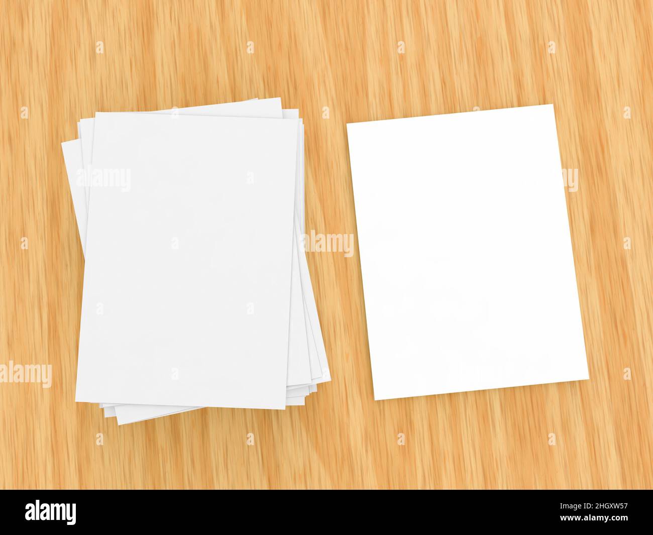 A stack of A4 paper on a wooden table. 3d render illustration. Stock Photo