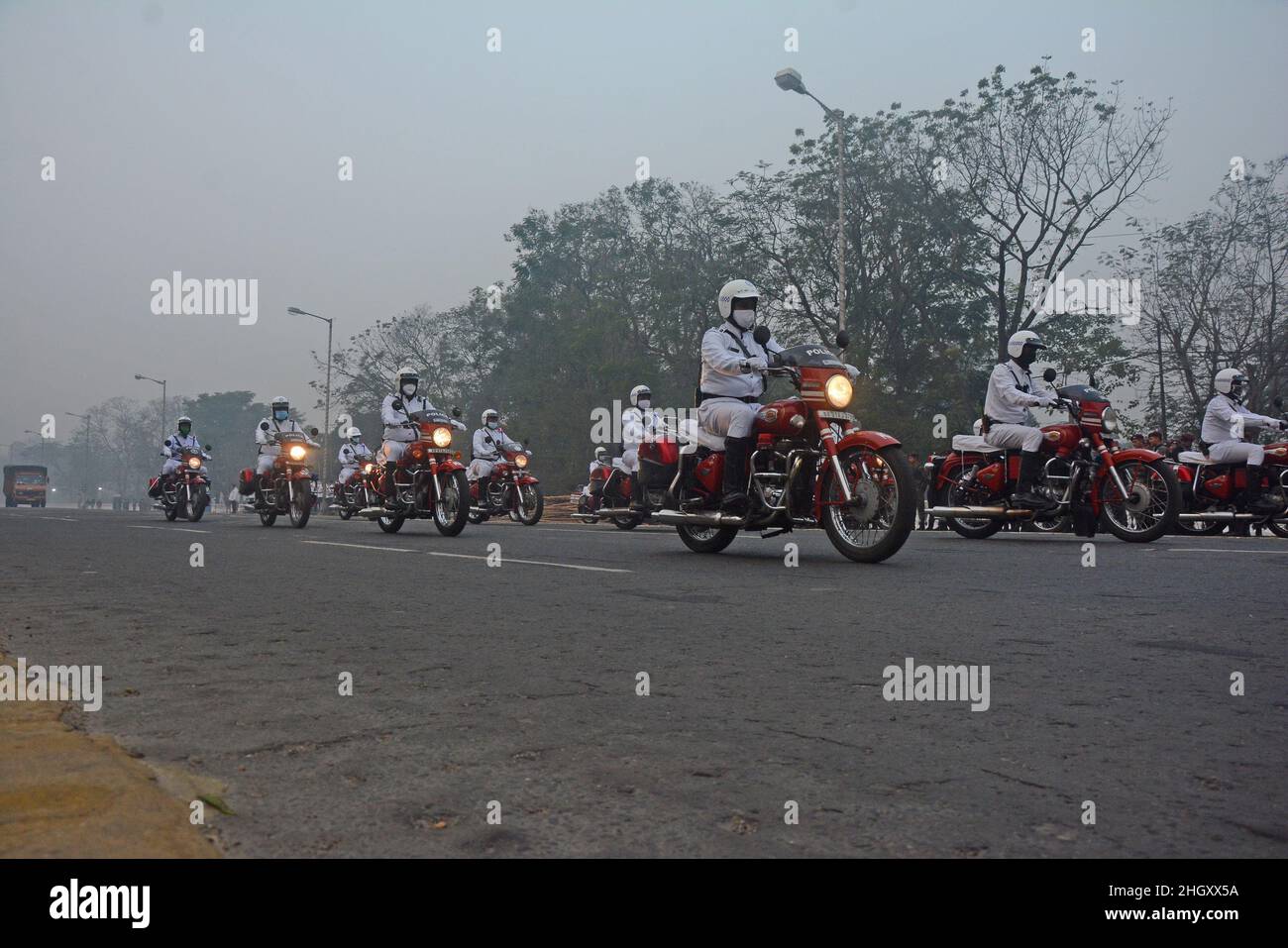 Kolkata, West Bengal, India. 21st Jan, 2022. The rehearsals were going on for Republic Day Parade. This parade was done in Covid pandemic situation.Republic day in India is celebrated on January 26 every year. This year, the country will be celebrating its 73rd Republic Day Constitution of India was adopted in 1950 after attaining Independence on 15 August 1947. (Credit Image: © Rahul Sadhukhan/Pacific Press via ZUMA Press Wire) Stock Photo