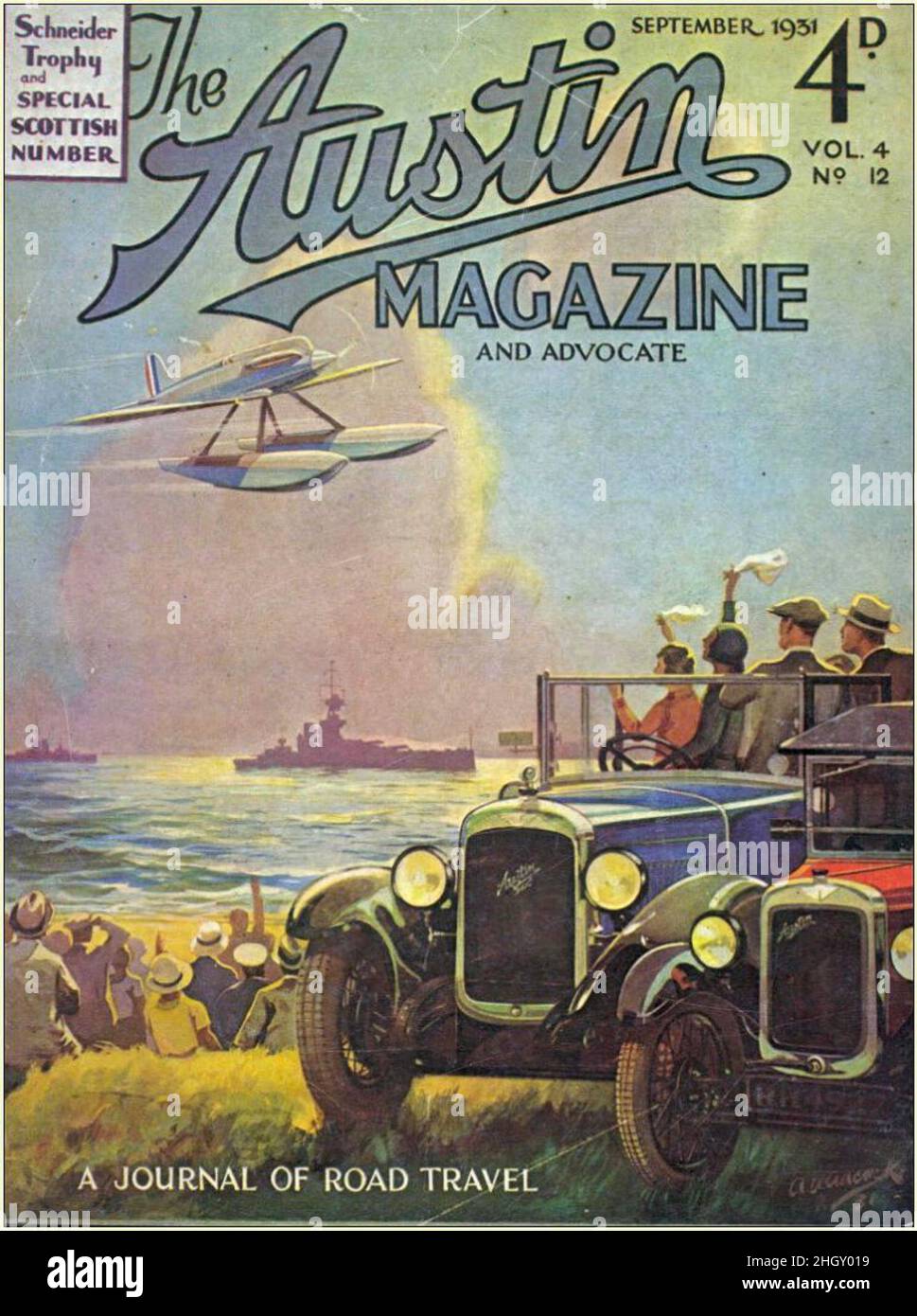 A vintage 1931 edition of the Austin magazine, showing an aircraft from the Schneider Trophy Stock Photo