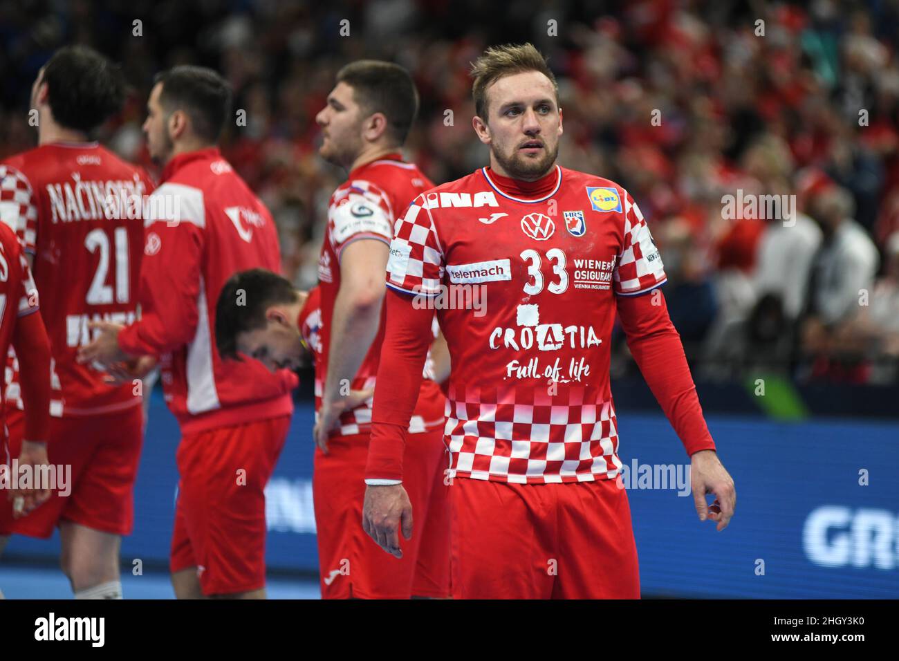 EHF Euro 2022. Main Round: Luka Cindric (Croatia) after being eliminated against Denmark Stock Photo