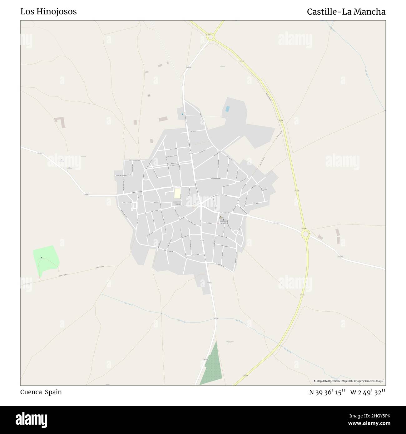 Los Hinojosos, Cuenca, Spain, Castille-La Mancha, N 39 36' 15'', W 2 49' 32'', map, Timeless Map published in 2021. Travelers, explorers and adventurers like Florence Nightingale, David Livingstone, Ernest Shackleton, Lewis and Clark and Sherlock Holmes relied on maps to plan travels to the world's most remote corners, Timeless Maps is mapping most locations on the globe, showing the achievement of great dreams Stock Photo