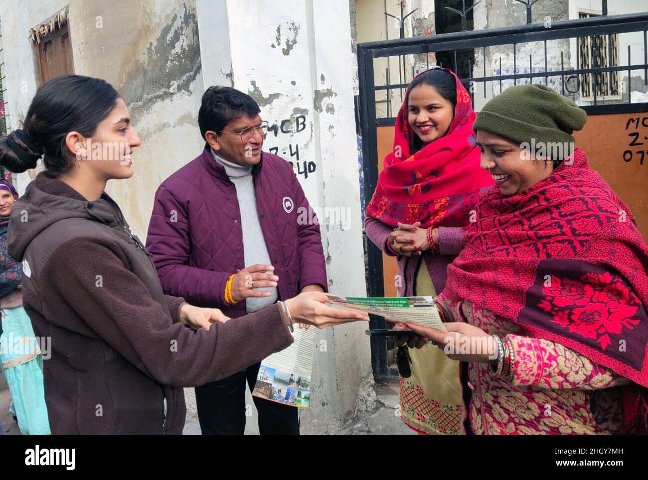 Bathinda, India. 22nd Jan, 2022. BATHINDA, INDIA - JANUARY 22: Riya Badal, daughter of Congress candidate Manpreet Singh Badal from Bathinda Urban constituency, during a campaign for her father on January 22, 2022 in Bathinda, India. (Photo by Sanjeev Kumar/Hindustan Times/Sipa USA) Credit: Sipa USA/Alamy Live News Stock Photo