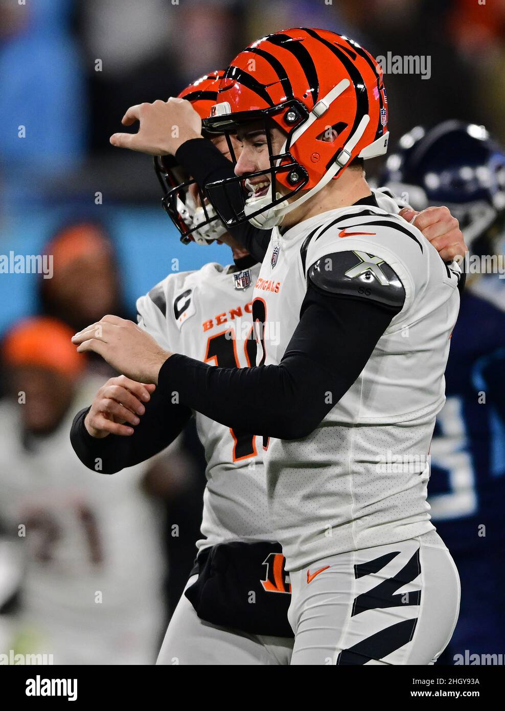 Cincinnati Bengals kicker Evan McPherson (2) celebrates after kicking a