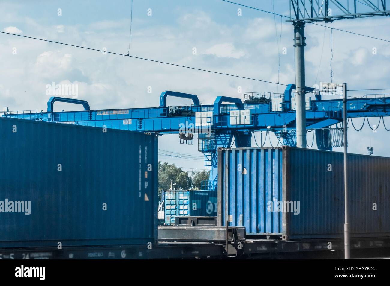 Freight cargo container transportation delivery shipping transport transit. Stock Photo