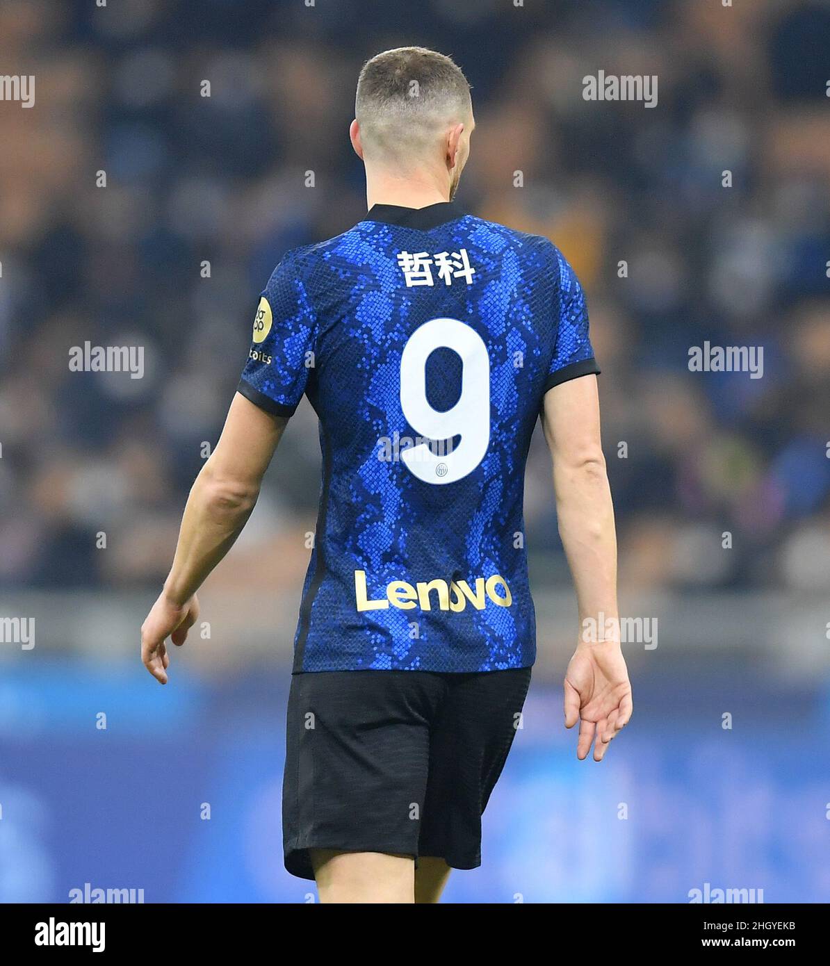 Milan, Italy. 22nd Jan, 2022. FC Inter's Edin Dzeko is seen wearing a  commemorative shirt to mark the Chinese New Year with his name written in  Chinese characters during a Serie A