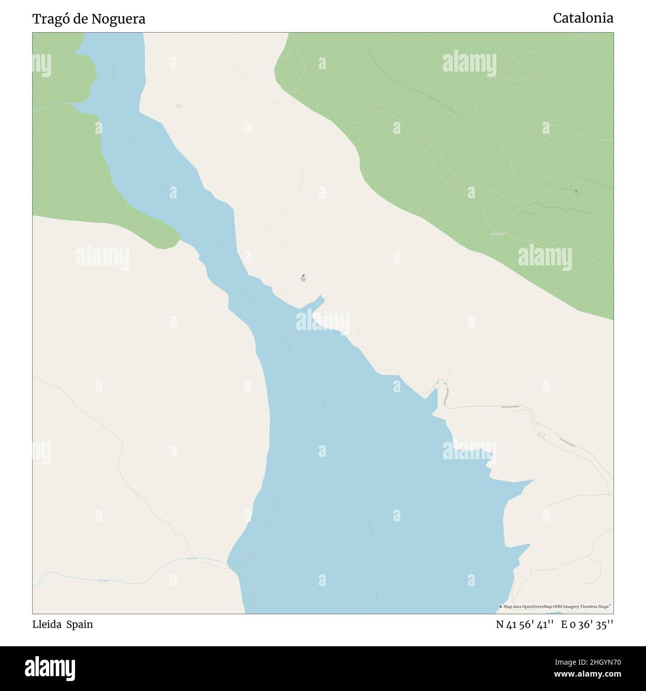 Tragó de Noguera, Lleida, Spain, Catalonia, N 41 56' 41'', E 0 36' 35'', map, Timeless Map published in 2021. Travelers, explorers and adventurers like Florence Nightingale, David Livingstone, Ernest Shackleton, Lewis and Clark and Sherlock Holmes relied on maps to plan travels to the world's most remote corners, Timeless Maps is mapping most locations on the globe, showing the achievement of great dreams Stock Photo