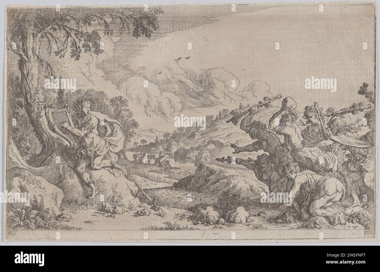 Plate 100: The death of Orpheus, from 'Ovid's Metamorphoses' 1641 Johann Wilhelm Baur. Plate 100: The death of Orpheus, from 'Ovid's Metamorphoses'. 'Ovid's Metamorphoses'. Johann Wilhelm Baur (German, Strasbourg 1607–1642 Vienna). 1641. Etching. Prints Stock Photo