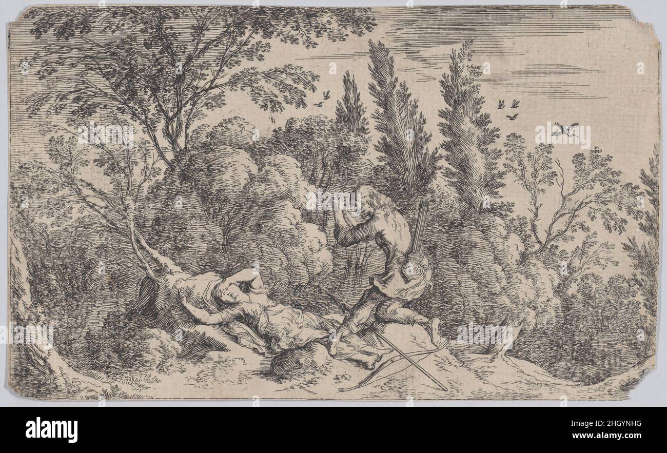 Plate 70: Cephalus and Procris, from 'Ovid's Metamorphoses' 1641 Johann Wilhelm Baur. Plate 70: Cephalus and Procris, from 'Ovid's Metamorphoses'. 'Ovid's Metamorphoses'. Johann Wilhelm Baur (German, Strasbourg 1607–1642 Vienna). 1641. Etching. Prints Stock Photo