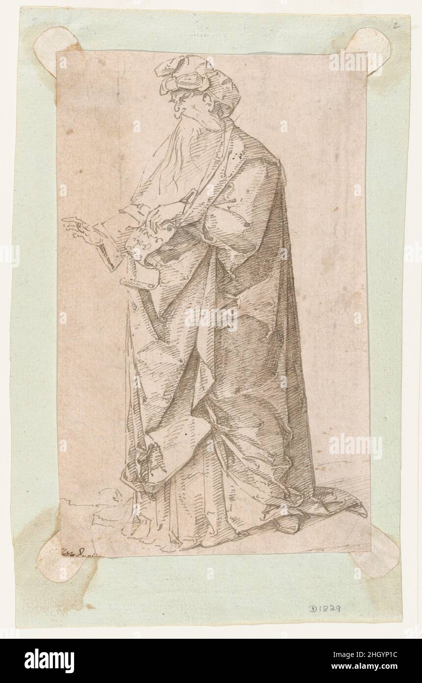 Standing Male Figure with a Scroll 1500–1506 Circle of Andrea Mantegna. Standing Male Figure with a Scroll. Circle of Andrea Mantegna. 1500–1506. Pen and dark brown ink. Drawings Stock Photo