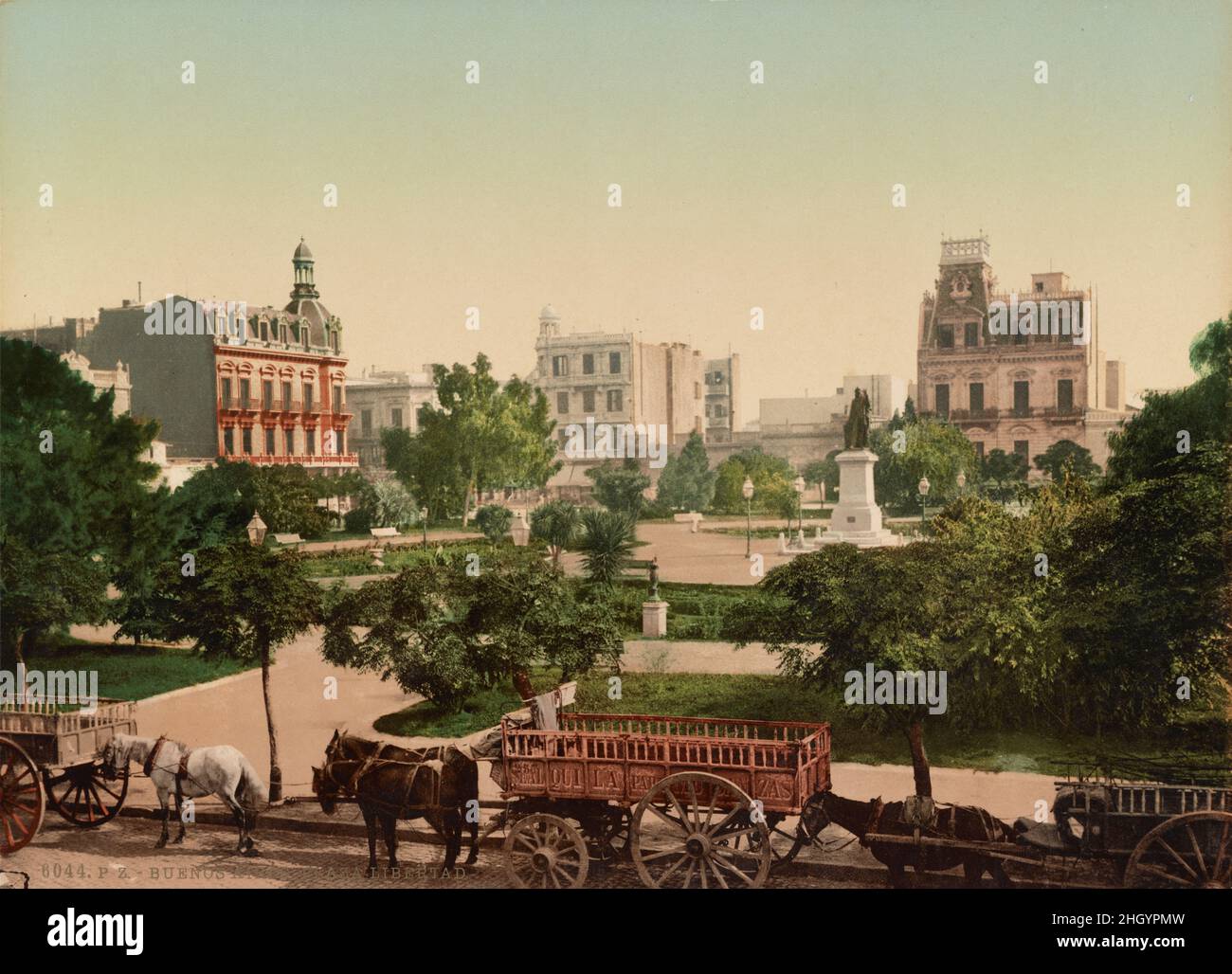 Vintage Polychrom color print (photolithograph) of Paza Libertad,  Buenos Aires, Argentina ca. 1890-1910 Stock Photo