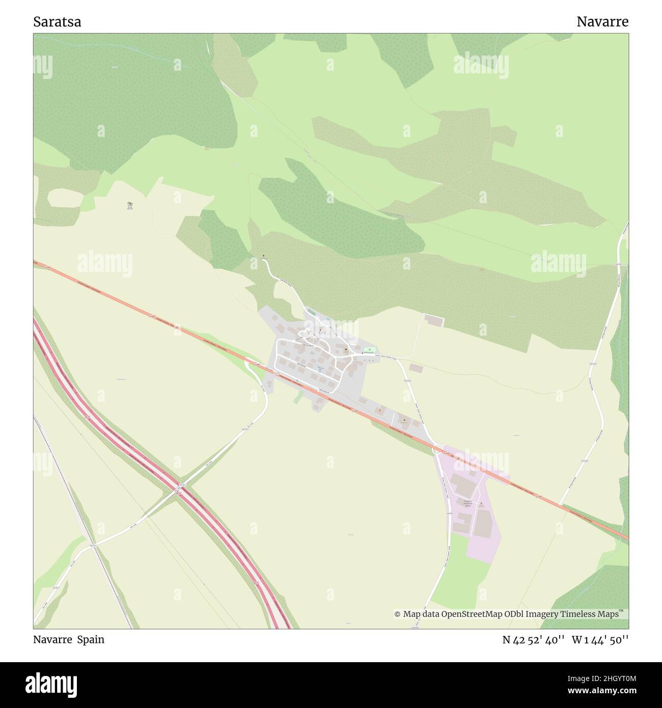 Saratsa, Navarre, Spain, Navarre, N 42 52' 40'', W 1 44' 50'', map, Timeless Map published in 2021. Travelers, explorers and adventurers like Florence Nightingale, David Livingstone, Ernest Shackleton, Lewis and Clark and Sherlock Holmes relied on maps to plan travels to the world's most remote corners, Timeless Maps is mapping most locations on the globe, showing the achievement of great dreams Stock Photo