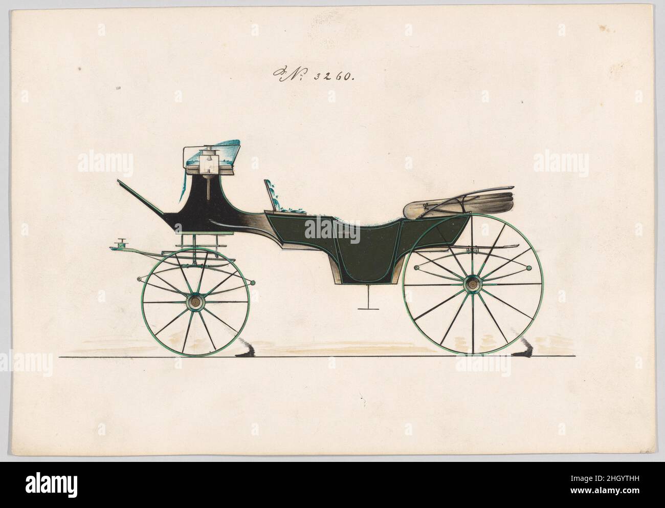 Design for Vis-à-vis, no. 3260 1876 Brewster & Co. American Brewster & Company HistoryEstablished in 1810 by James Brewster (1788–1866) in New Haven, Connecticut, Brewster & Company, specialized in the manufacture of fine carriages. The founder opened a New York showroom in 1827 at 53-54 Broad Street, and the company flourished under generations of family leadership. Expansion necessitated moves around lower Manhattan, with name changes reflecting shifts of management–James Brewster & Sons operated at 25 Canal Street, James Brewster Sons at 396 Broadway, and Brewster of Broome Street was based Stock Photo