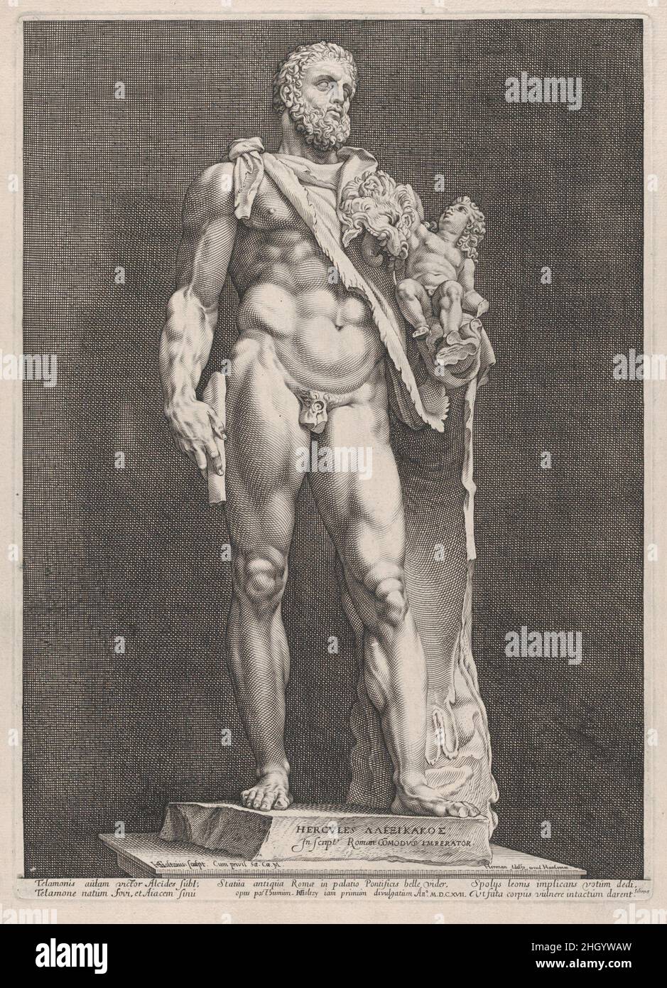 The Emperor Commodus as Hercules 1592 Hendrick Goltzius. The Emperor Commodus as Hercules. Hendrick Goltzius (Netherlandish, Mühlbracht 1558–1617 Haarlem). 1592. Engraving. Prints Stock Photo