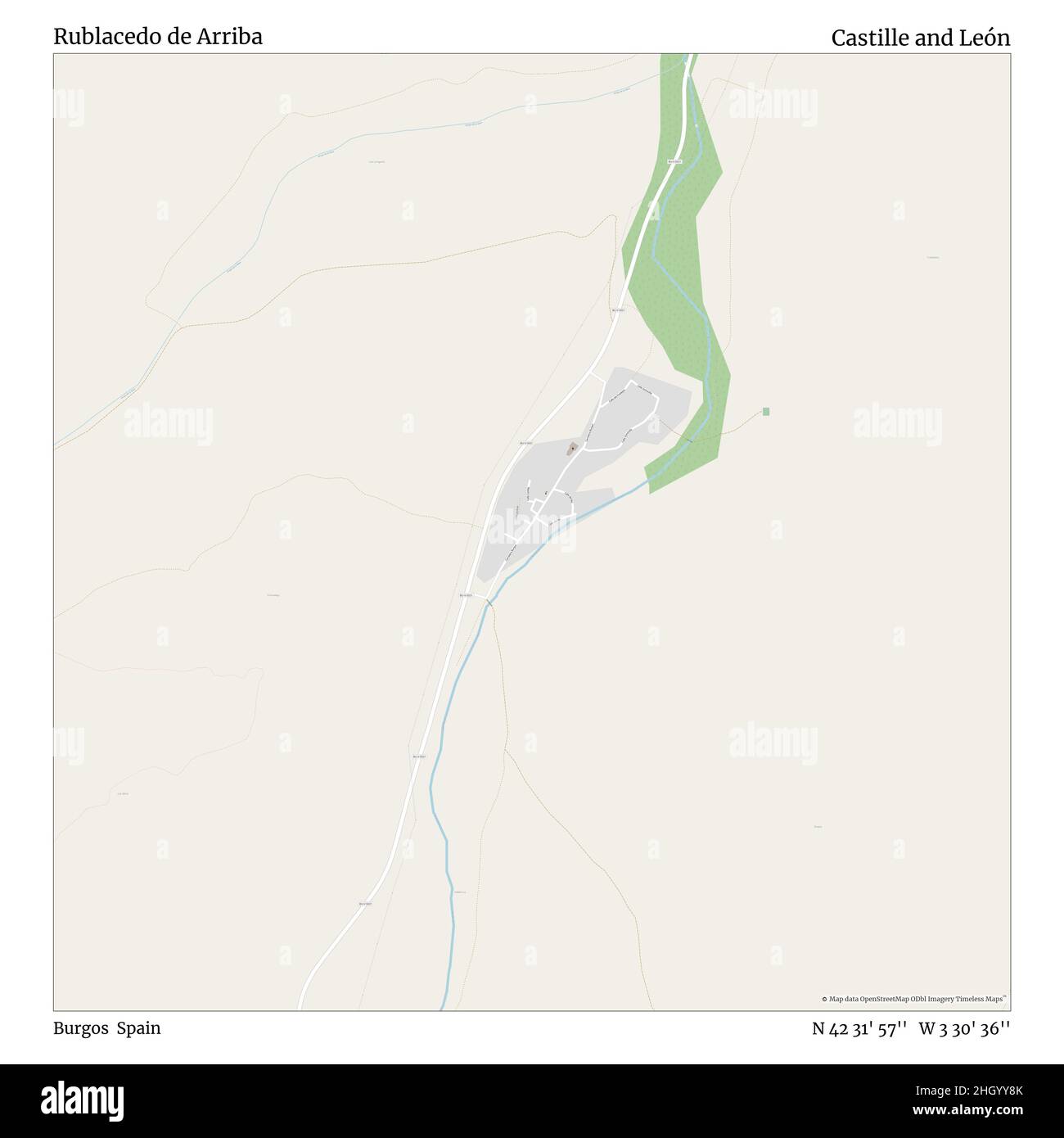 Rublacedo de Arriba, Burgos, Spain, Castille and León, N 42 31' 57'', W 3 30' 36'', map, Timeless Map published in 2021. Travelers, explorers and adventurers like Florence Nightingale, David Livingstone, Ernest Shackleton, Lewis and Clark and Sherlock Holmes relied on maps to plan travels to the world's most remote corners, Timeless Maps is mapping most locations on the globe, showing the achievement of great dreams Stock Photo