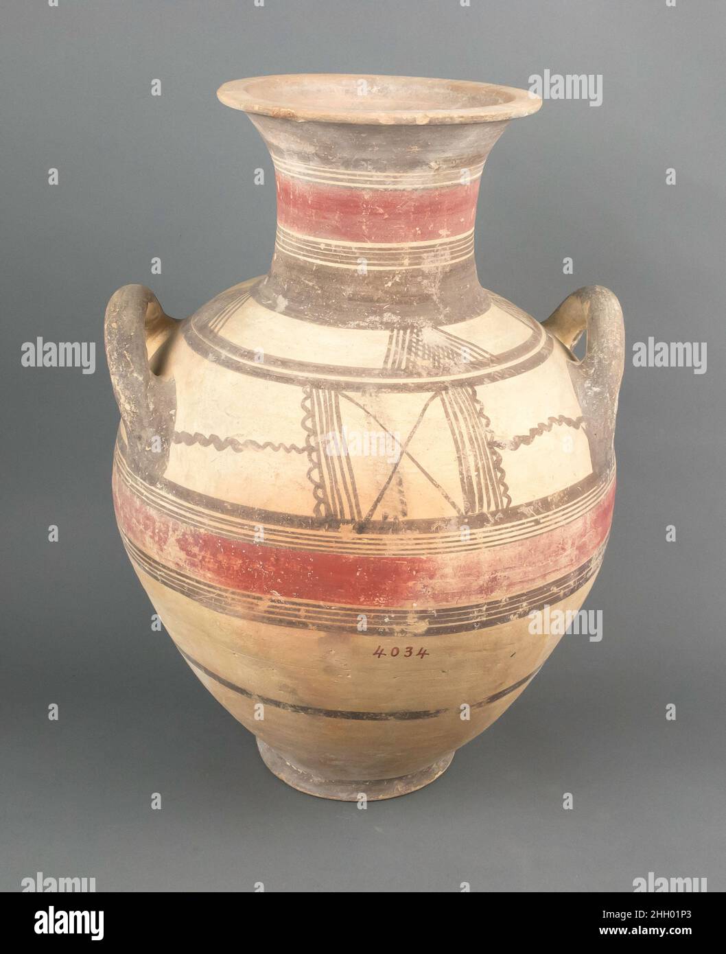 Amphora 950–850 B.C. Cypriot Black and red bands, panel ornament and lattice triangles.. Amphora. Cypriot. 950–850 B.C.. Terracotta. Cypro-Geometric II. Vases Stock Photo