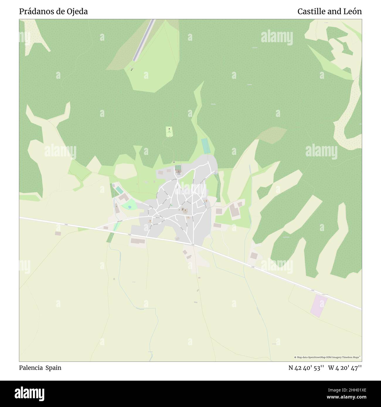 Prádanos de Ojeda, Palencia, Spain, Castille and León, N 42 40' 53'', W 4 20' 47'', map, Timeless Map published in 2021. Travelers, explorers and adventurers like Florence Nightingale, David Livingstone, Ernest Shackleton, Lewis and Clark and Sherlock Holmes relied on maps to plan travels to the world's most remote corners, Timeless Maps is mapping most locations on the globe, showing the achievement of great dreams Stock Photo