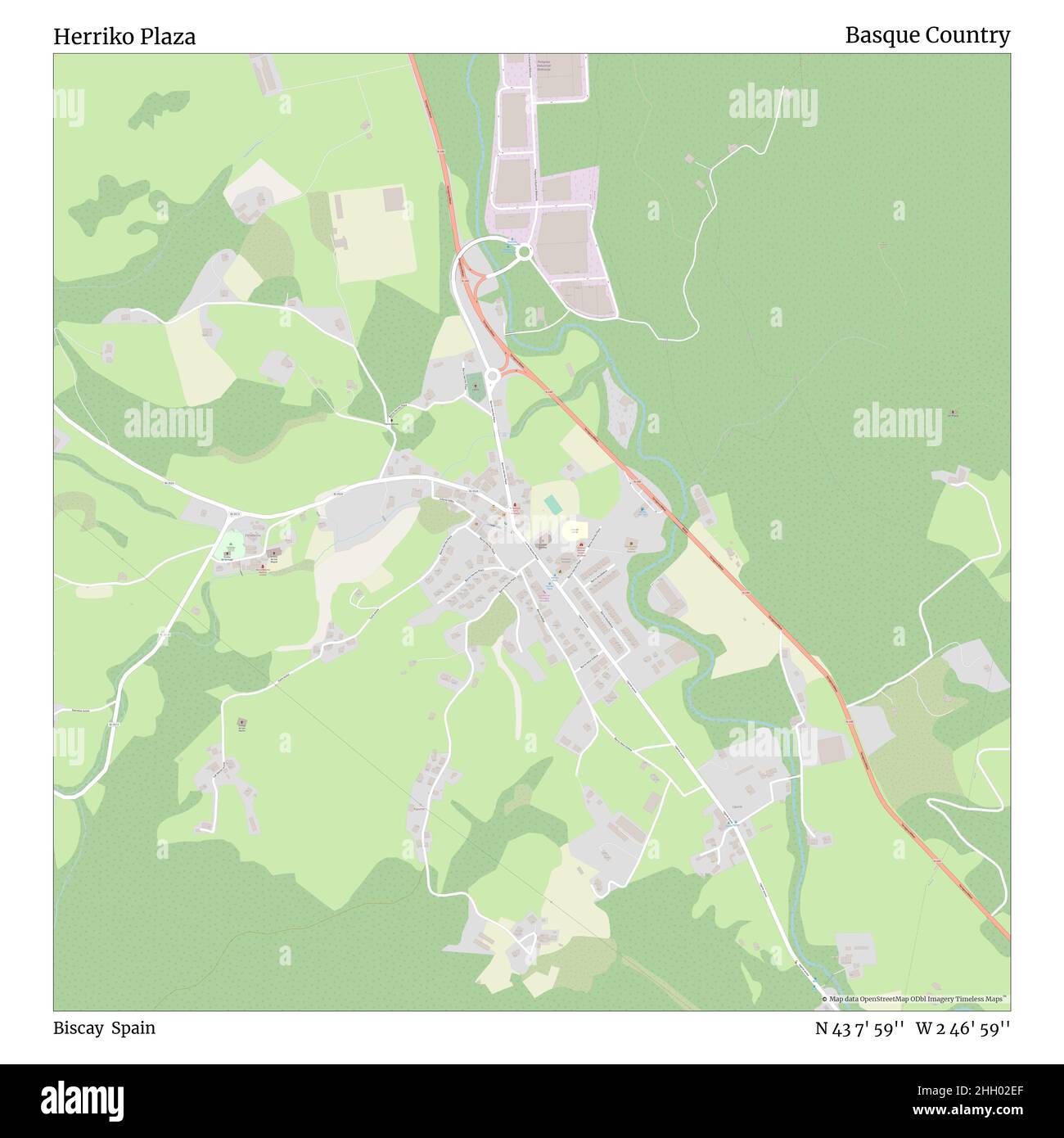 Herriko Plaza, Biscay, Spain, Basque Country, N 43 7' 59'', W 2 46' 59'', map, Timeless Map published in 2021. Travelers, explorers and adventurers like Florence Nightingale, David Livingstone, Ernest Shackleton, Lewis and Clark and Sherlock Holmes relied on maps to plan travels to the world's most remote corners, Timeless Maps is mapping most locations on the globe, showing the achievement of great dreams Stock Photo