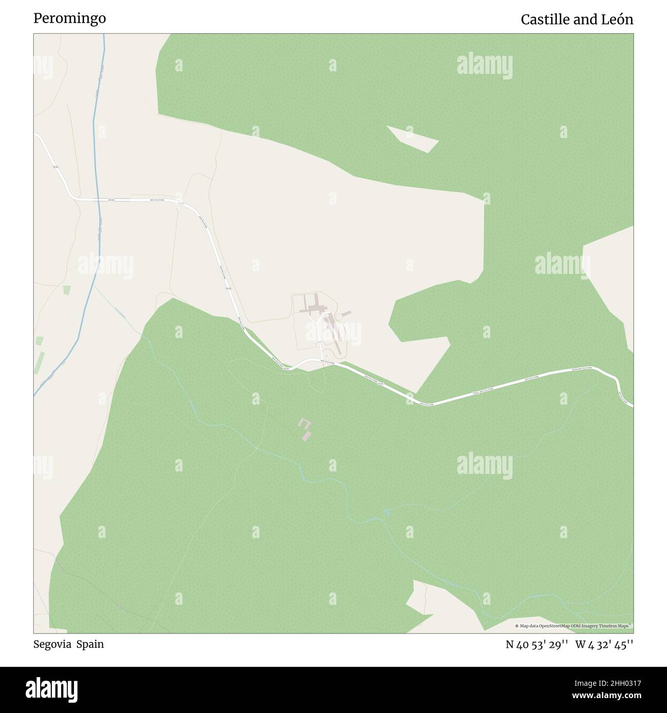 Peromingo, Segovia, Spain, Castille and León, N 40 53' 29'', W 4 32' 45'', map, Timeless Map published in 2021. Travelers, explorers and adventurers like Florence Nightingale, David Livingstone, Ernest Shackleton, Lewis and Clark and Sherlock Holmes relied on maps to plan travels to the world's most remote corners, Timeless Maps is mapping most locations on the globe, showing the achievement of great dreams Stock Photo