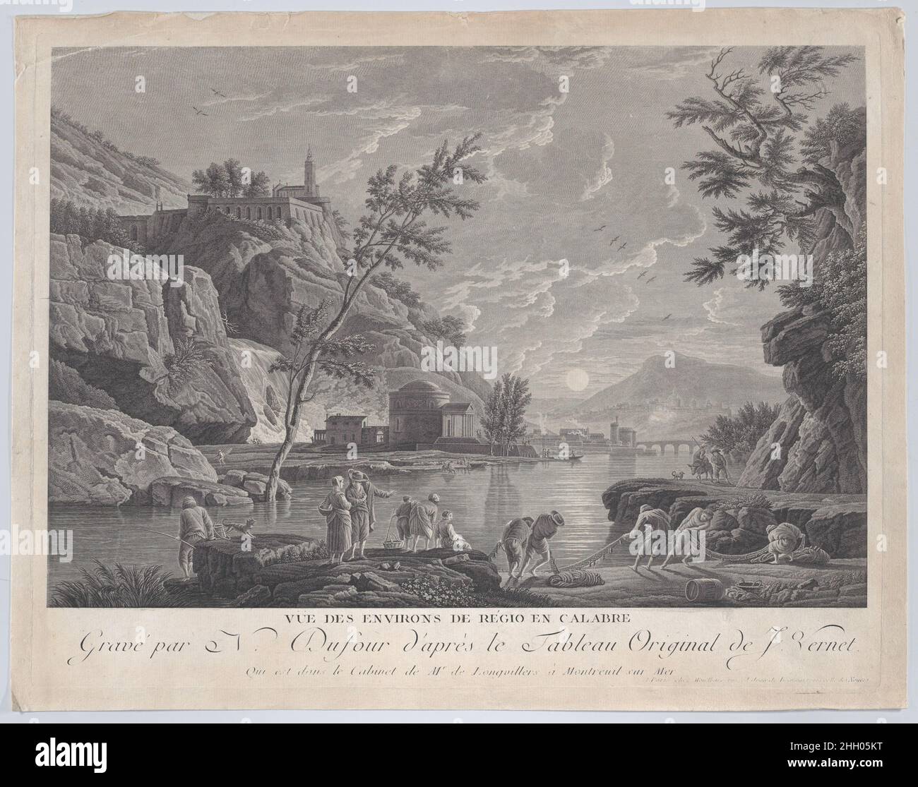 View of the Surroundings of Regio in Calabria ca. 1770 After Joseph Vernet. View of the Surroundings of Regio in Calabria. After Joseph Vernet (French, Avignon 1714–1789 Paris). ca. 1770. Engraving. Charles Nicolas Dufour (French, born Abbeville 1724–1818). Prints Stock Photo