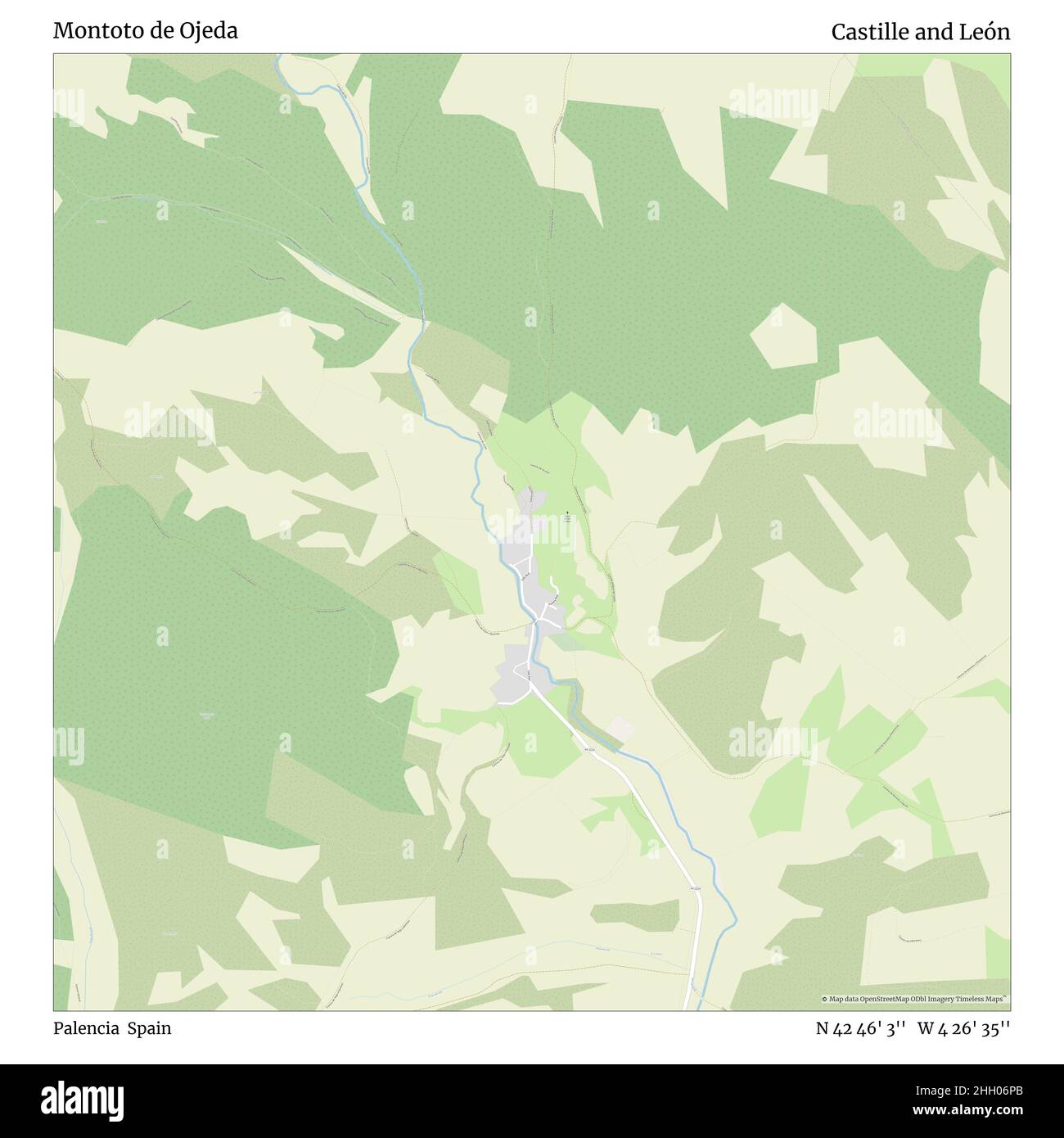 Montoto de Ojeda, Palencia, Spain, Castille and León, N 42 46' 3'', W 4 26' 35'', map, Timeless Map published in 2021. Travelers, explorers and adventurers like Florence Nightingale, David Livingstone, Ernest Shackleton, Lewis and Clark and Sherlock Holmes relied on maps to plan travels to the world's most remote corners, Timeless Maps is mapping most locations on the globe, showing the achievement of great dreams Stock Photo